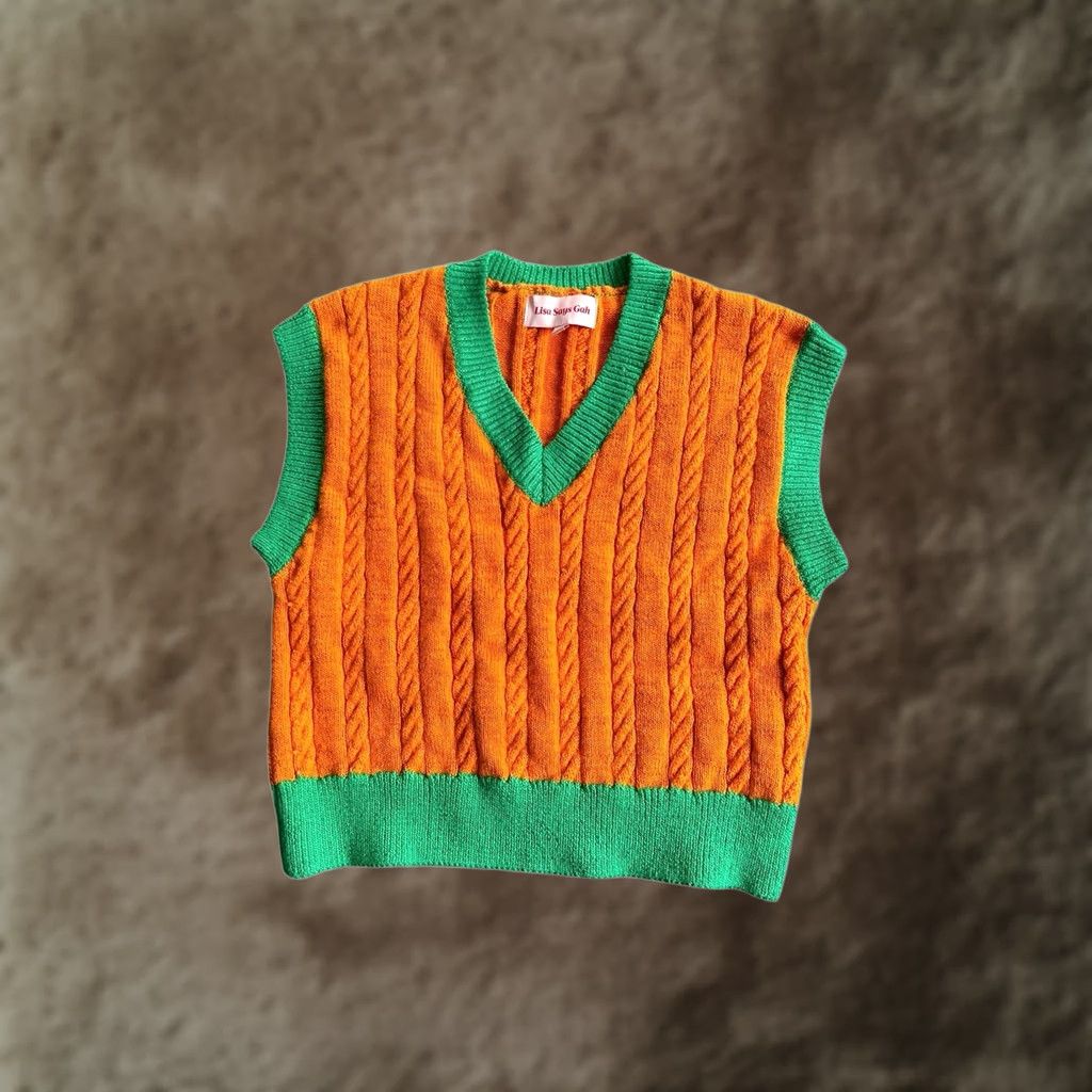 Lisa Says Gah Sweater Cardigan Womens Xs/S Orange Green Floral Knit Button Pockets V-Neck Lightweight Colorful, Women's