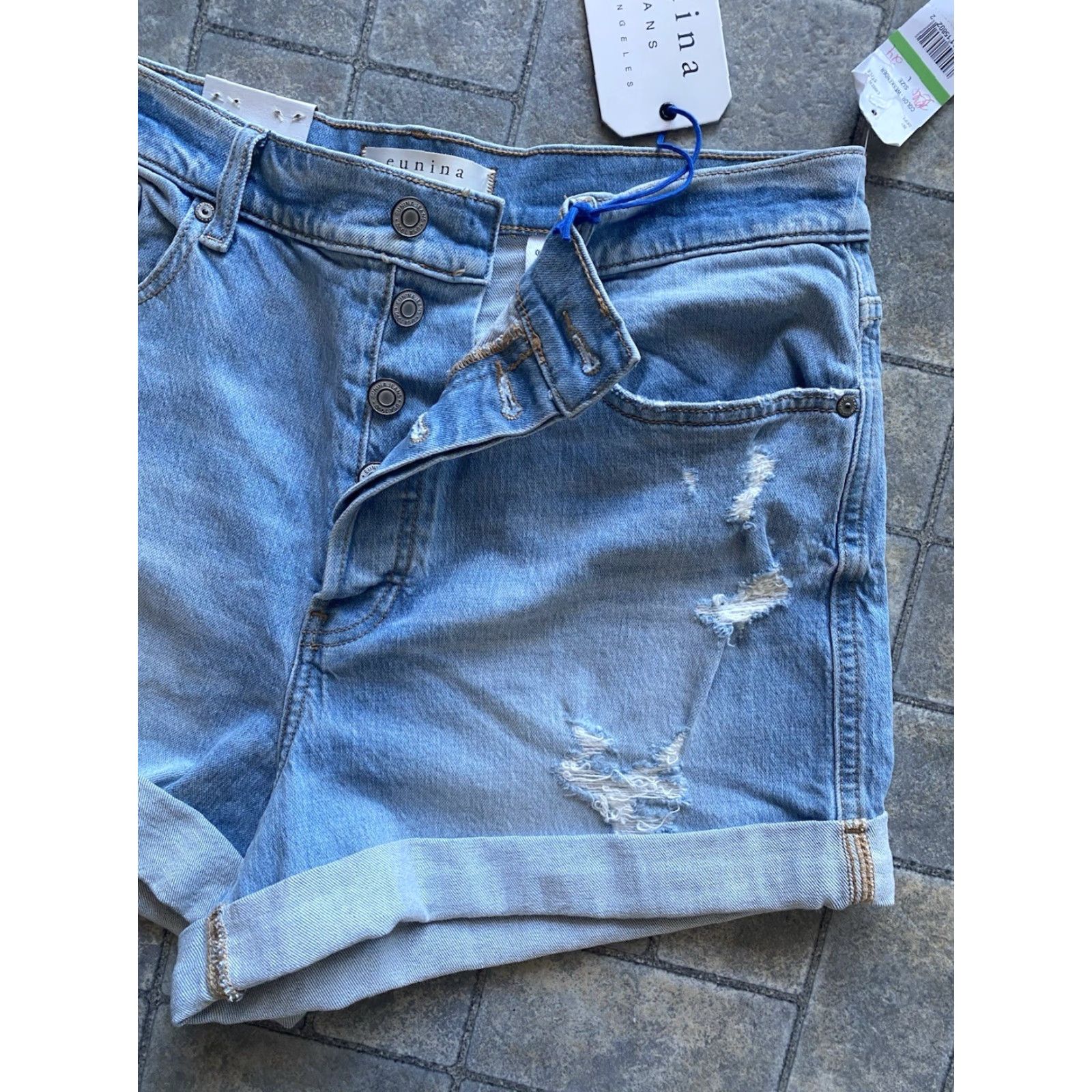 Vintage Eunina Shorts Women’s L Blue Denim Ultra High Rise Mom Cotton Spandex Womens Size 36" / US 14 / IT 50 - 3 Thumbnail