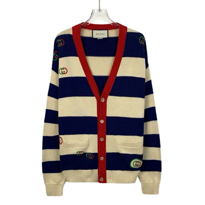 Gucci Gucci Color-blocked double G embroidered striped cotton V-n Size US S / EU 44-46 / 1 - 1 Thumbnail