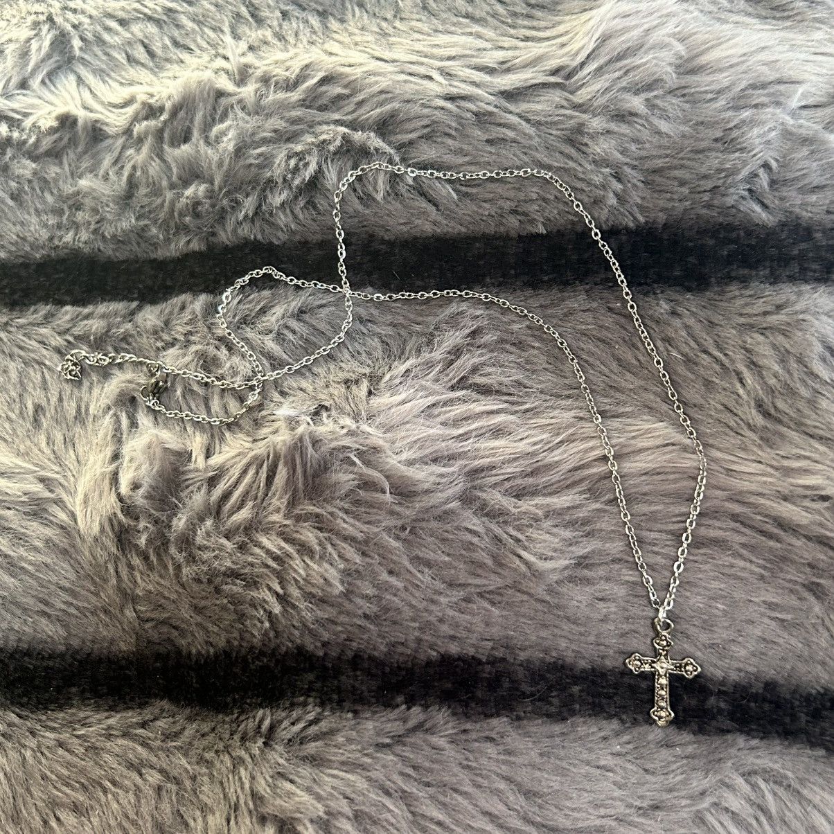 Handmade Handcrafted textured silver cross pendant on chain necklace Size ONE SIZE - 7 Thumbnail