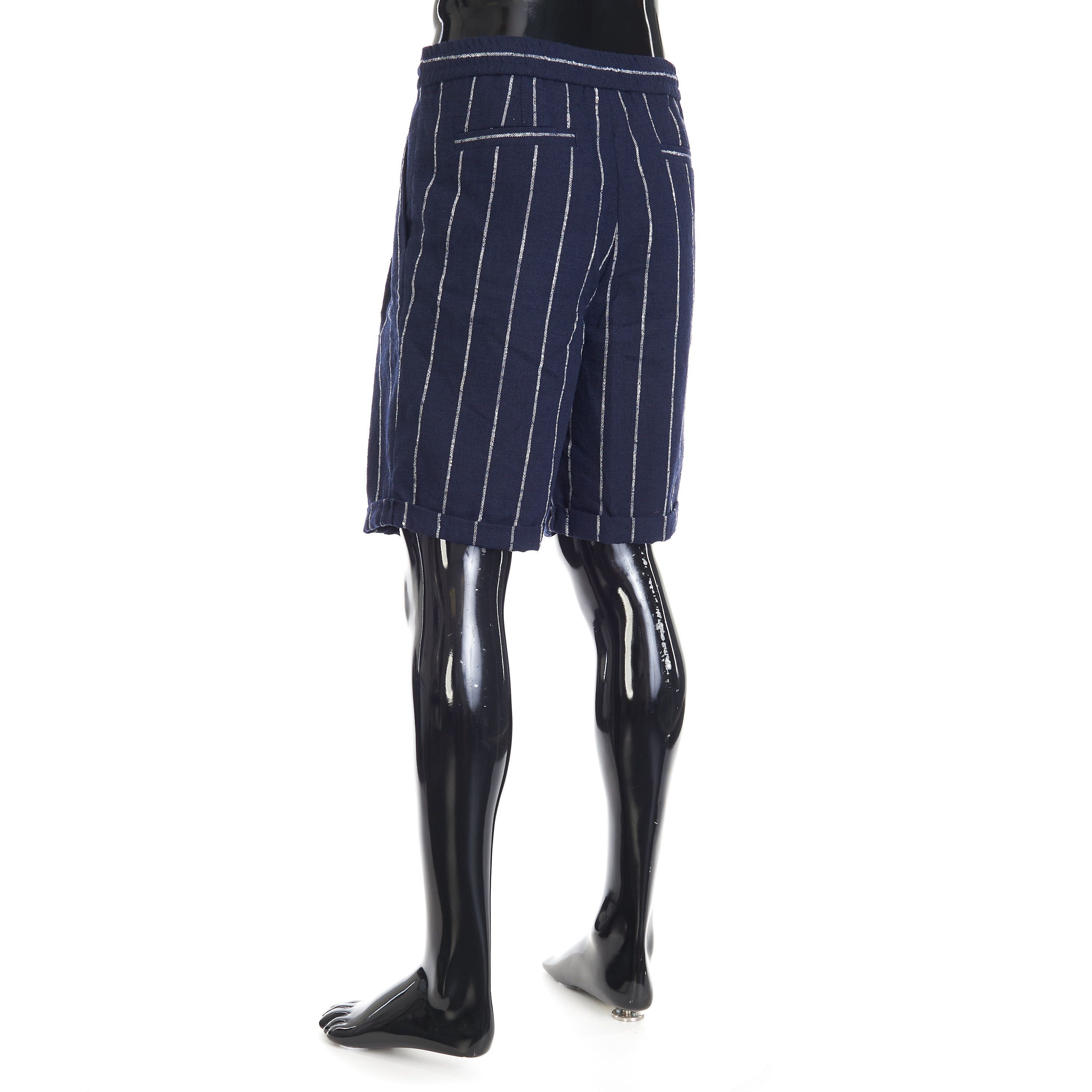 Brunello Cucinelli Navy Blue Chalk Stripe Bermuda Shorts - Drawstring, Pleats Size US 34 / EU 50 - 6 Thumbnail