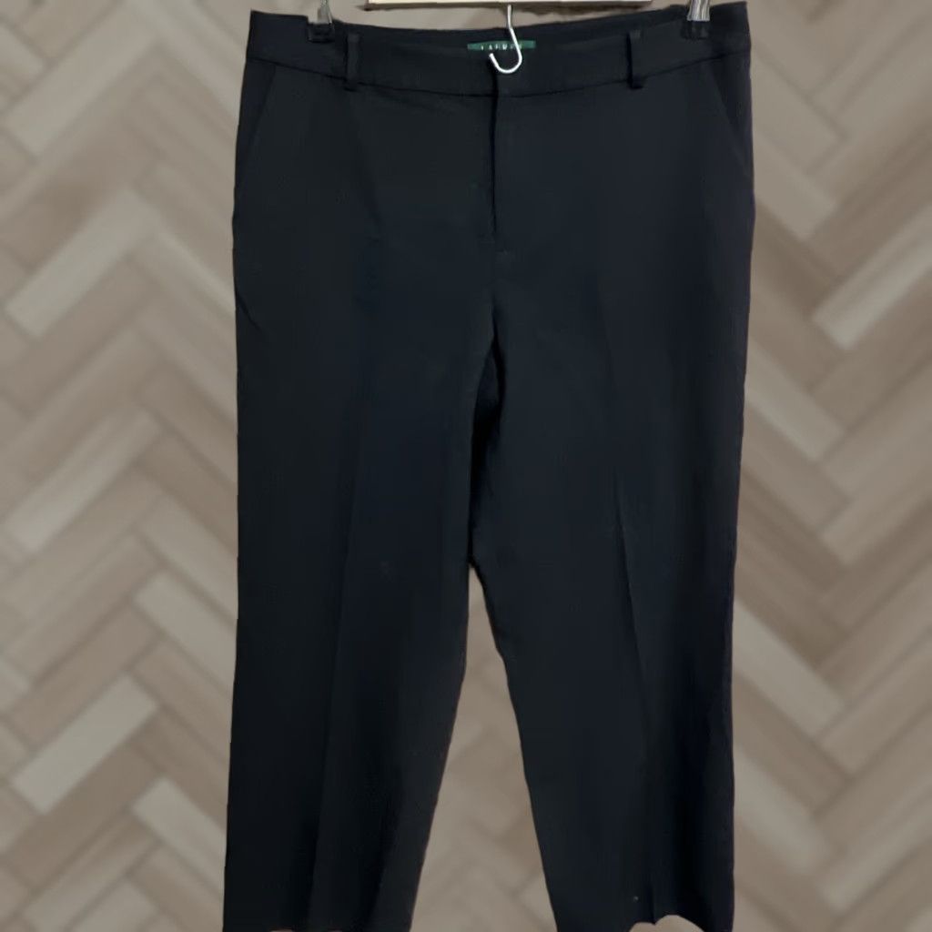 Ralph Lauren VINTAGE? No — Lauren Ralph Lauren Womens Black Wide Leg Career Buiness Pants 10P Petite Size 32" / US 10 / IT 46 - 1 Thumbnail