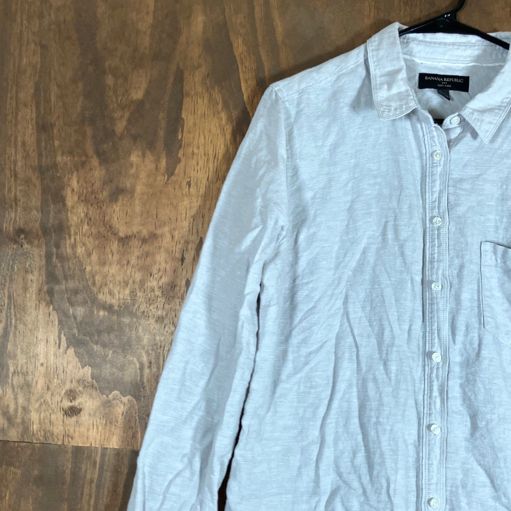Banana Republic Banana Republic Men Shirt Gray Soft Wash Button-Down Linen Blend Large Size US L / EU 52-54 / 3 - 4 Thumbnail