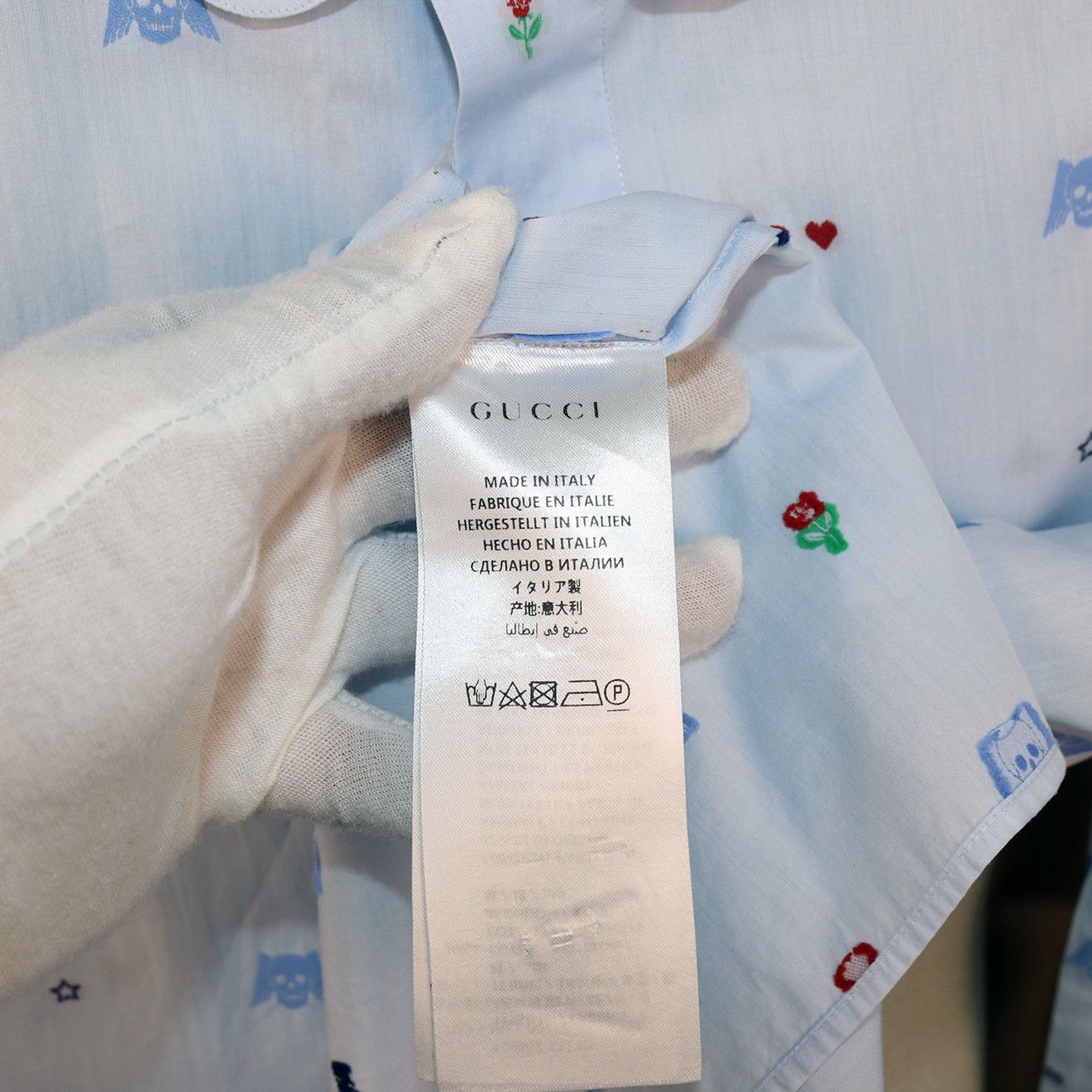 Gucci Gucci White Shirt with Blue Skull Embroidery and Club Collar Size US M / EU 48-50 / 2 - 8 Thumbnail