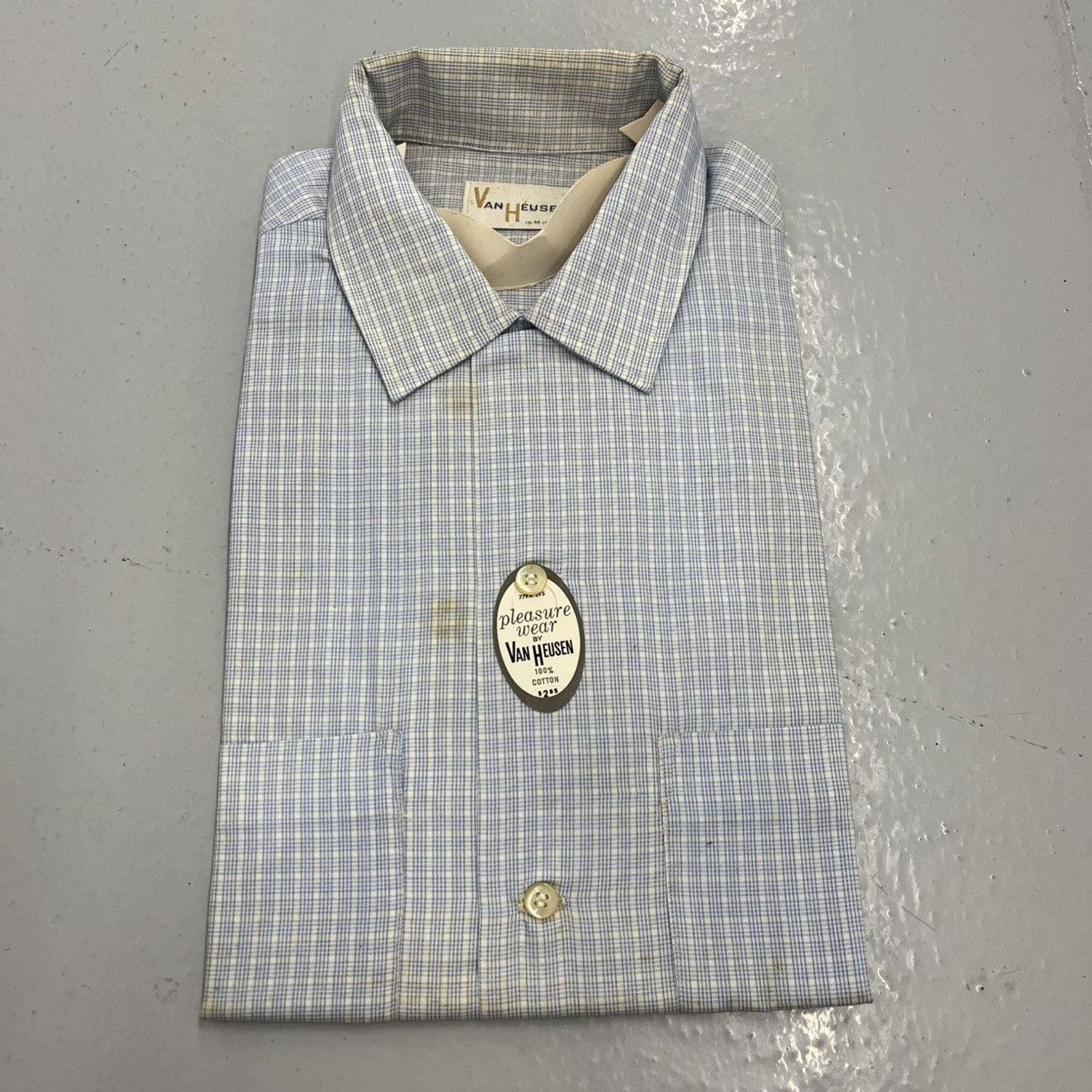 Van Heusen NOS Vintage 60s Van Heusen Blue Plaid Cotton Loop Collar Size US M / EU 48-50 / 2 - 1 Thumbnail