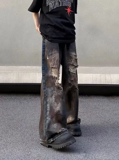 VIBE Retro Scimitar Pocket Distressed Wide Leg Jeans Size US 34 / EU 50 - 4 Thumbnail