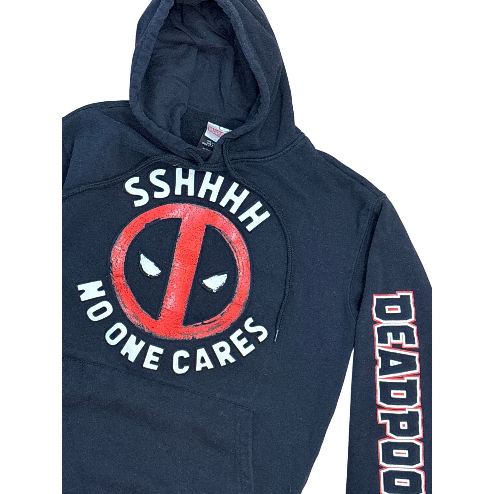 Marvel Comics Deadpool Sshhhh No One Cares Graffiti paint print hoodie XS Size US XS / EU 42 / 0 - 2 Thumbnail