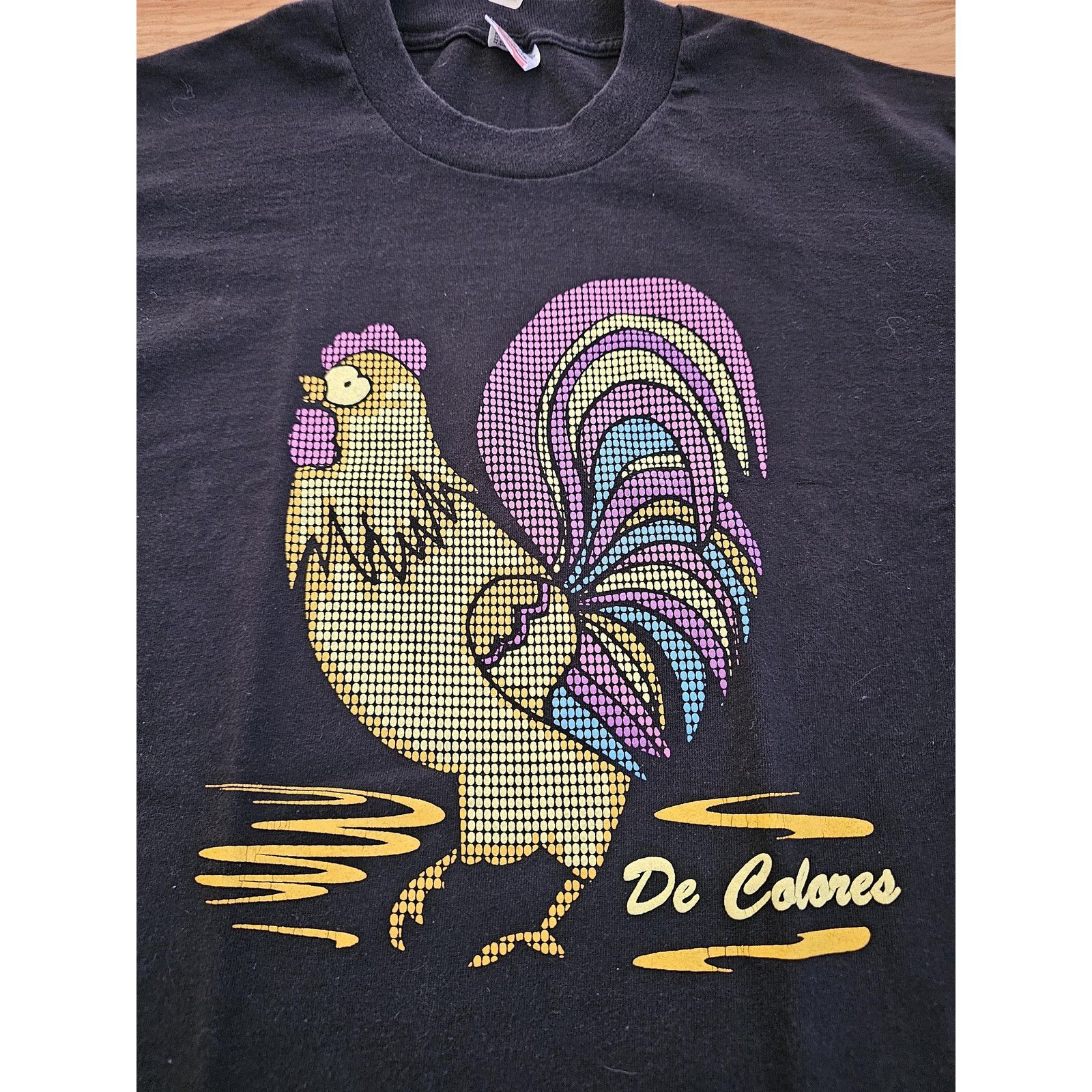 Fruit Of The Loom 90s De Colores Chicken Rooster Black T-shirt Sz XL Size US XL / EU 56 / 4 - 2 Thumbnail