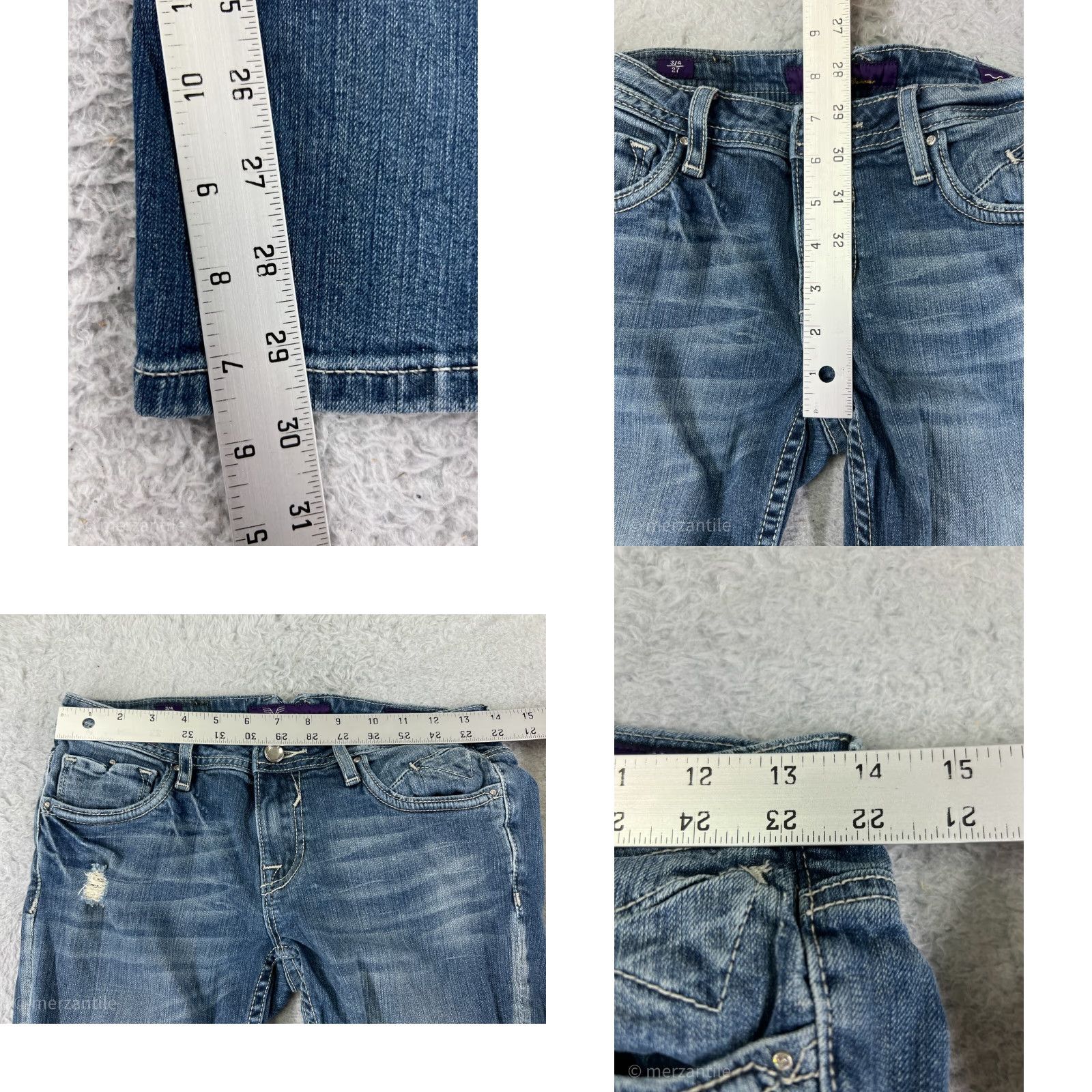 Vintage VIGOSS Denim Jeans Women 27 Blue Distressed Rhinestone Embellished 5-Pocket Straight Boot Cut Pants Size 27" / US 4 / IT 40 - 9 Thumbnail