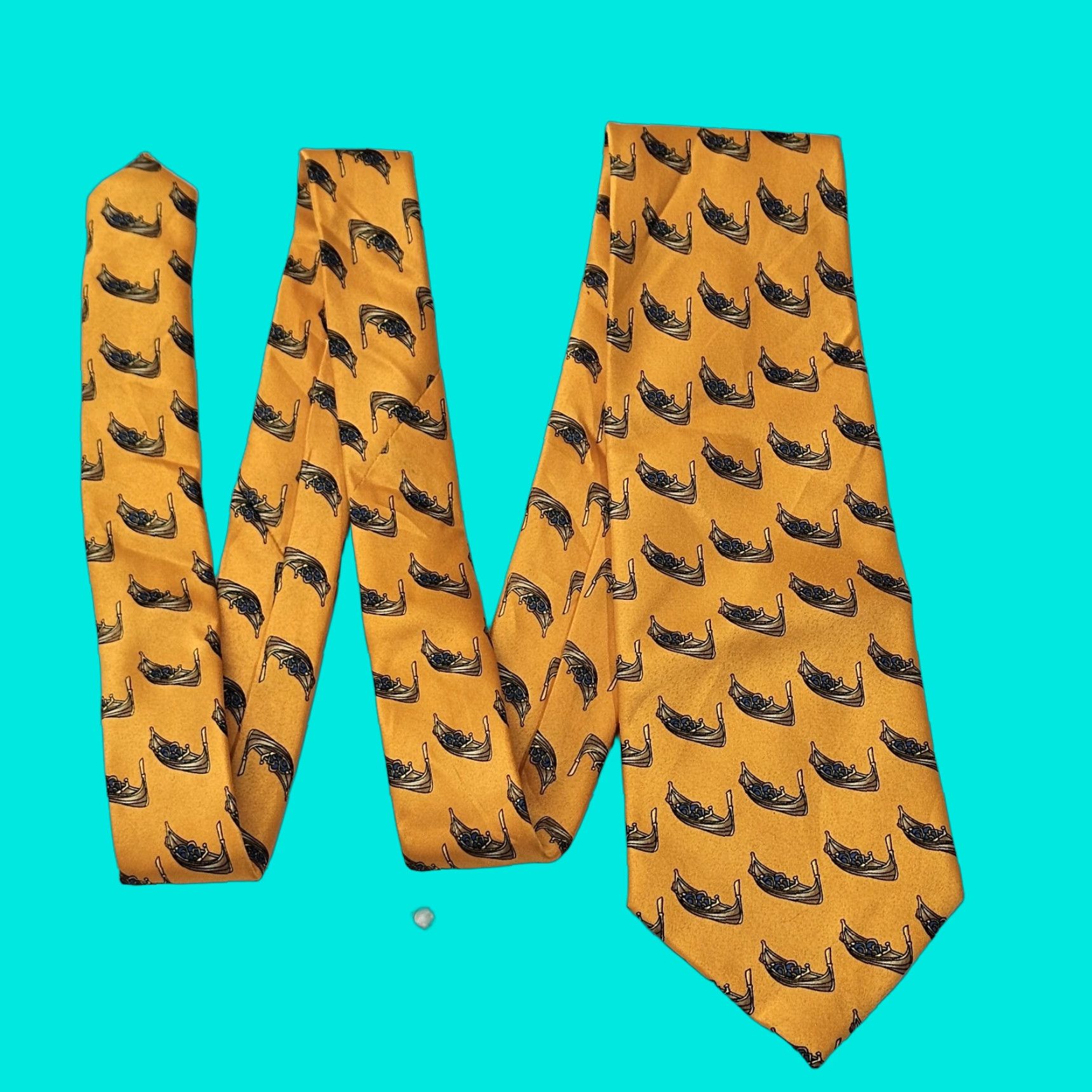 Vintage VINTAGE Cucita A Mano Men's Silk Tie Necktie Italy Orange Gondola Boat Classic Venetian Tie Beige? Size ONE SIZE - 1 Thumbnail