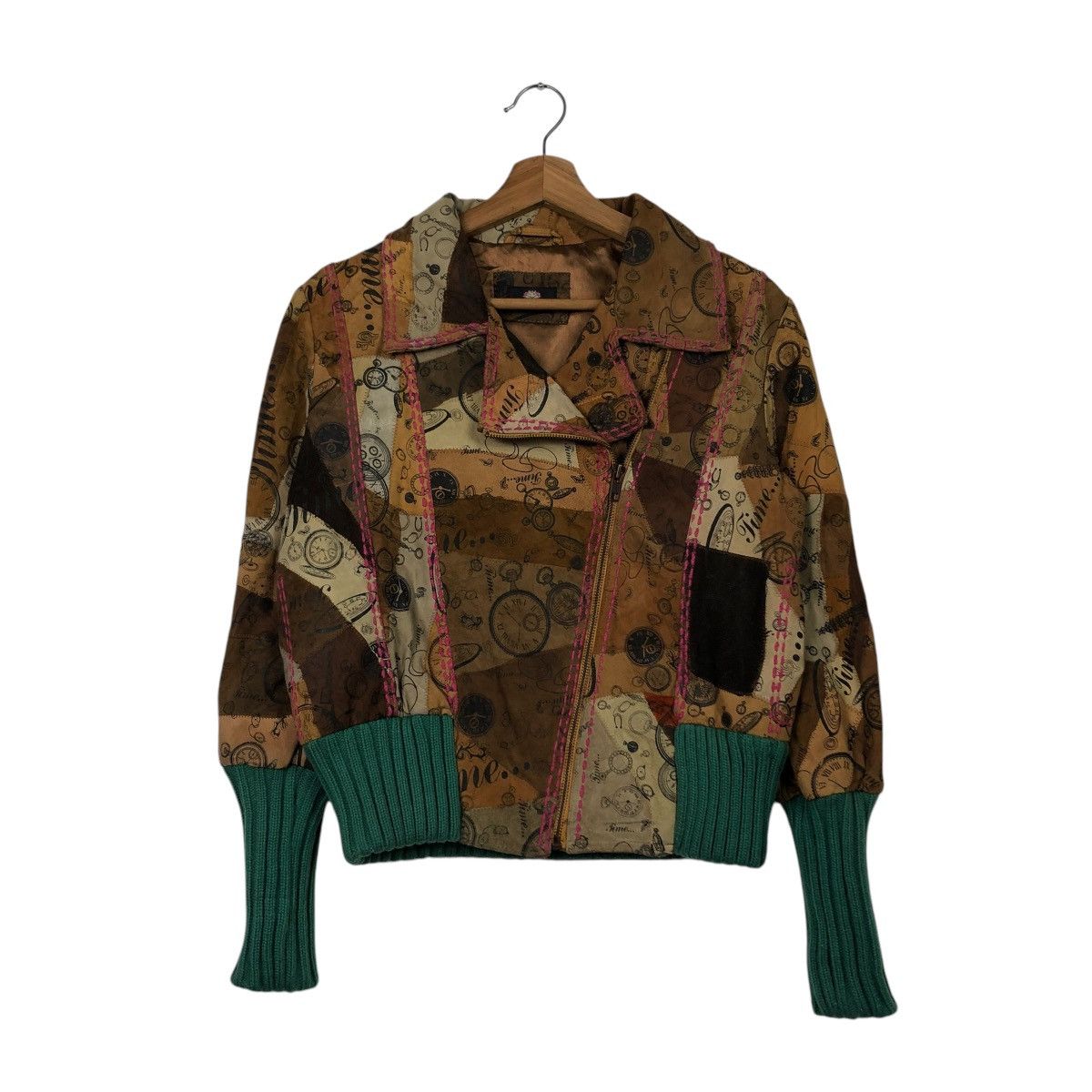 Japanese Brand 🔥VINTAGE LEATHER JACKET DOUBLE COLLAR FULL PRINT FLOWER Size S / US 4 / IT 40 - 2 Thumbnail