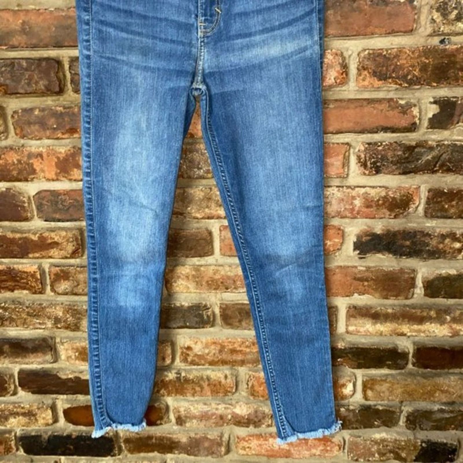 Aeropostale Abercrombie & Fitch Medium Blue Denim Raw Hem Skinny Jeans 0 Size 25" / US 0 / IT 36 - 3 Thumbnail