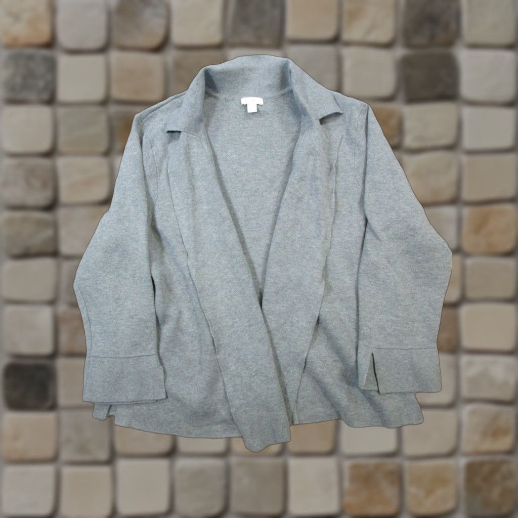 J. Jill J.Jill Cardigan Sweater Womens Medium Gray Open Front Cotton Blend Knit V-Neck Casual Winter Fall Spring Size M / US 6-8 / IT 42-44 - 1 Thumbnail