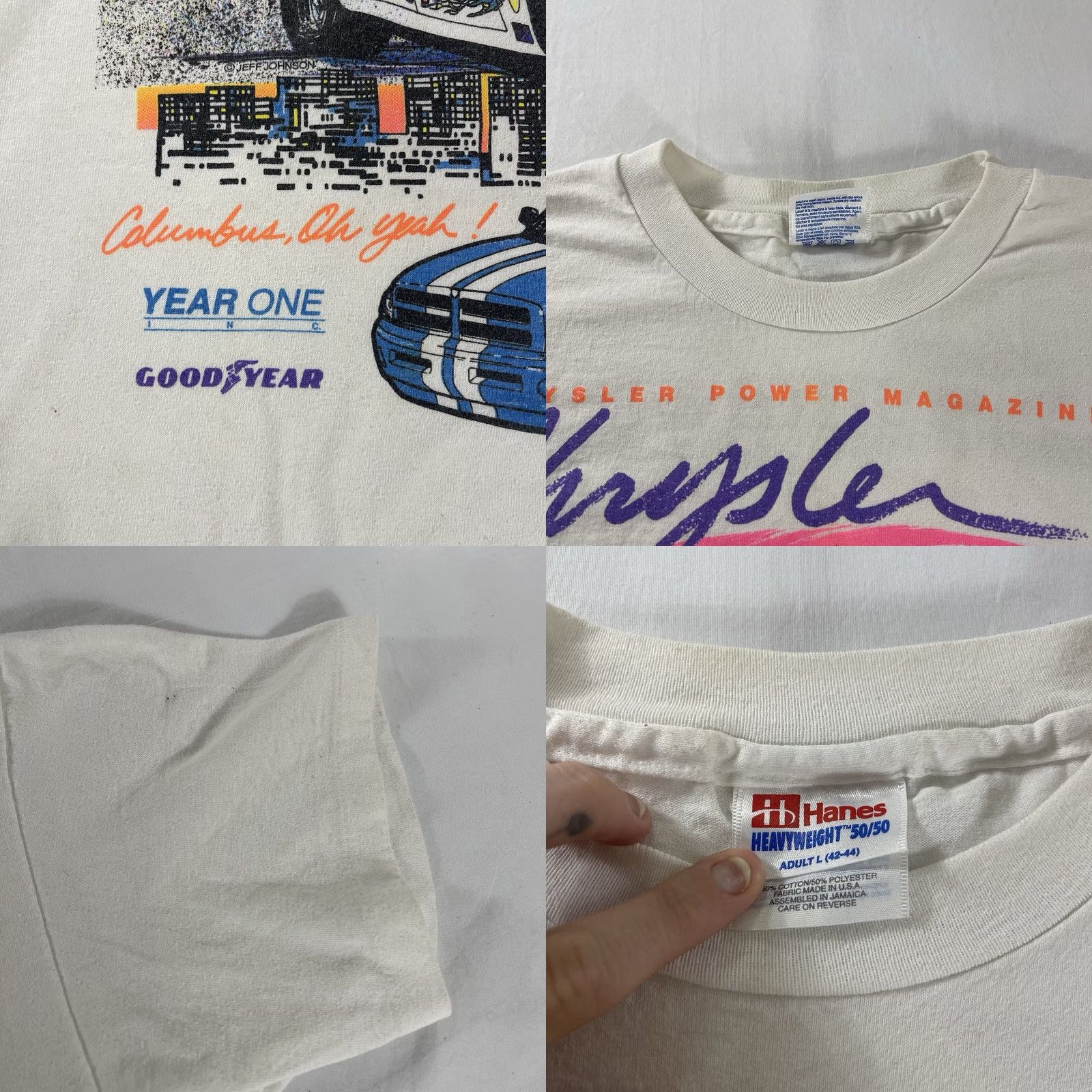 Hanes VINTAGE Hanes T-Shirt Short Sleeve Men L White 1990s Chrysler Classic Graphic MOPAR 90s Shirt Mens Size US L / EU 52-54 / 3 - 8 Thumbnail