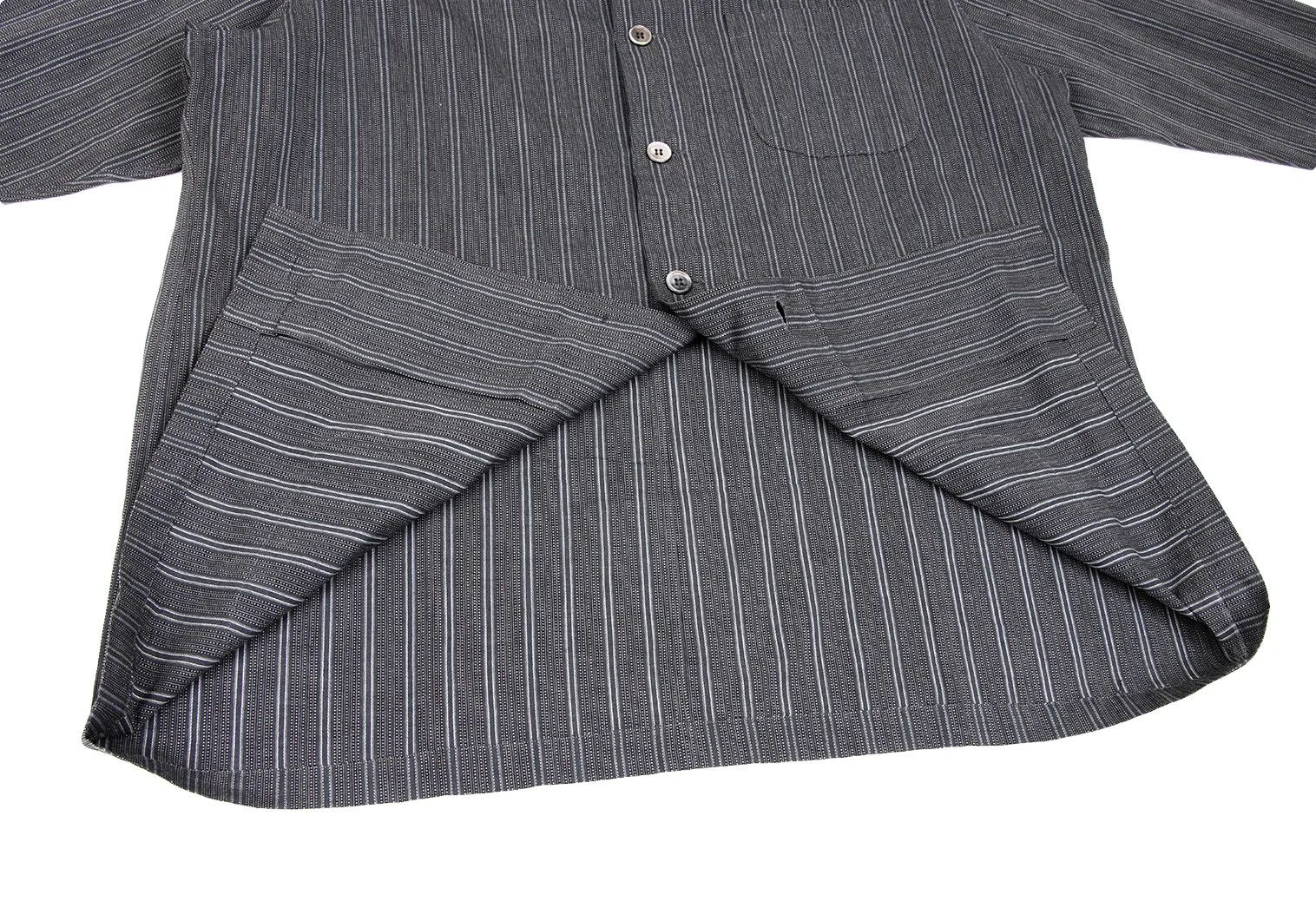 Jean Paul Gaultier Gray Stripe Patch Pocket Long Sleeve Open Collar Shirt M Size US M / EU 48-50 / 2 - 10 Thumbnail