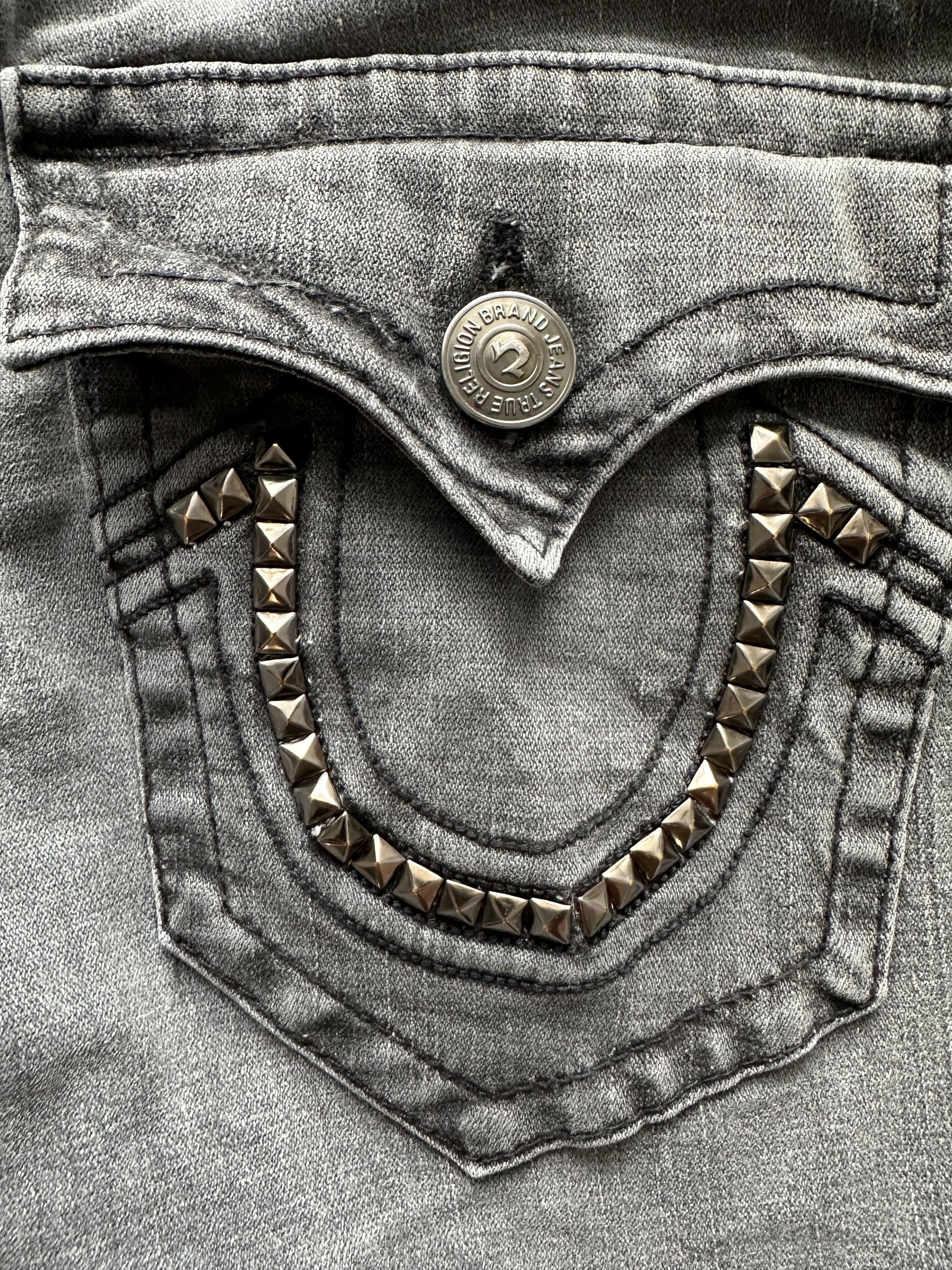 True Religion True Religion Gray Stretch Straight denim pants metal dots Size US 31 - 15 Thumbnail