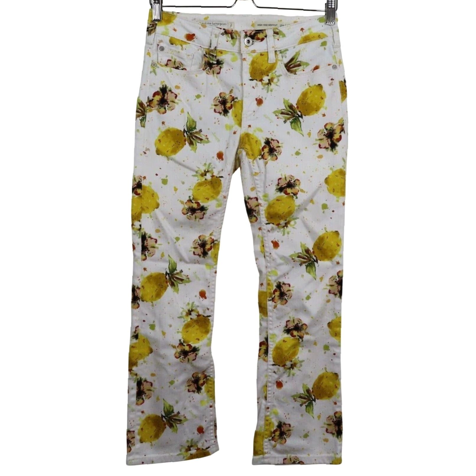 Vintage Pilcro and the Letterpress Womens Jeans 26 High Rise Bootcut Yellow Lemon Print Floral 5-Pocket Denim Bohemian Womens Size 26" / US 2 / IT 38 - 2 Thumbnail