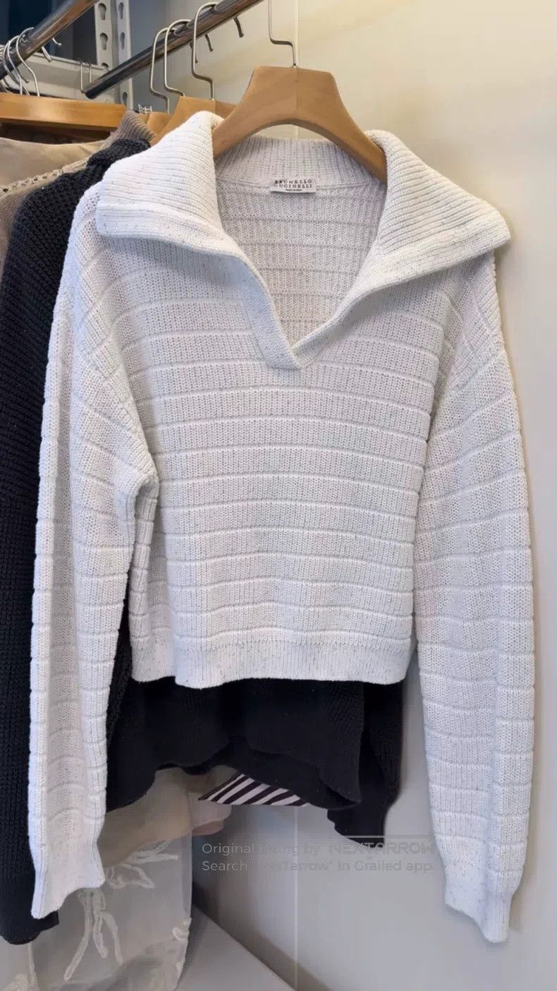 Brunello Cucinelli Brunello Cucinelli Sequined Sweater Polo Shirt Size XS / US 0-2 / IT 36-38 - 1 Thumbnail