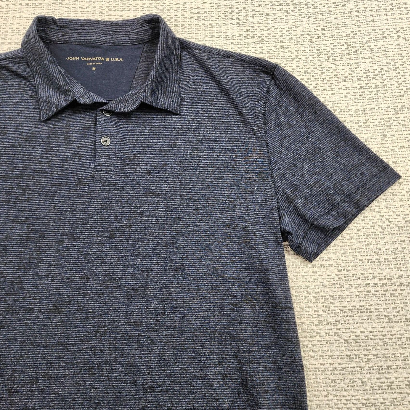 John Varvatos John Varvatos U.S.A. Polo Shirt Mens M Blue Heather Micro Stripe Cotton Shirt Size US M / EU 48-50 / 2 - 2 Thumbnail