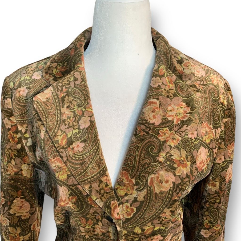 Vintage Vintage Brown Dark Floral Paisley Tailored Blazer Jacket Siz Size L / US 10 / IT 46 - 2 Thumbnail