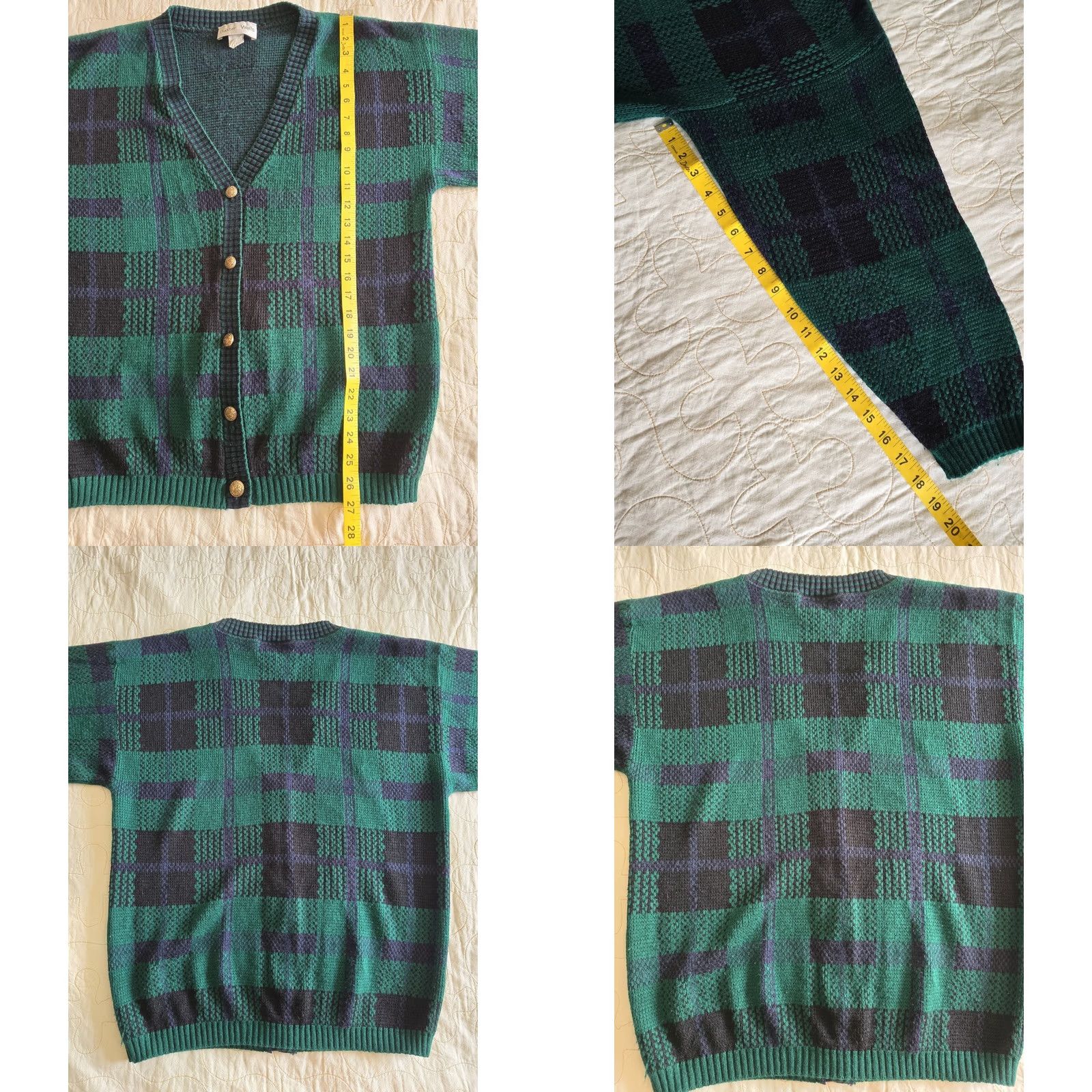 Vintage VINTAGE Baxter & Wells Cardigan Sweater Womens Large Green & Black Plaid 1990s 80s Androgyny, Casual Shirt Size L / US 10 / IT 46 - 8 Thumbnail