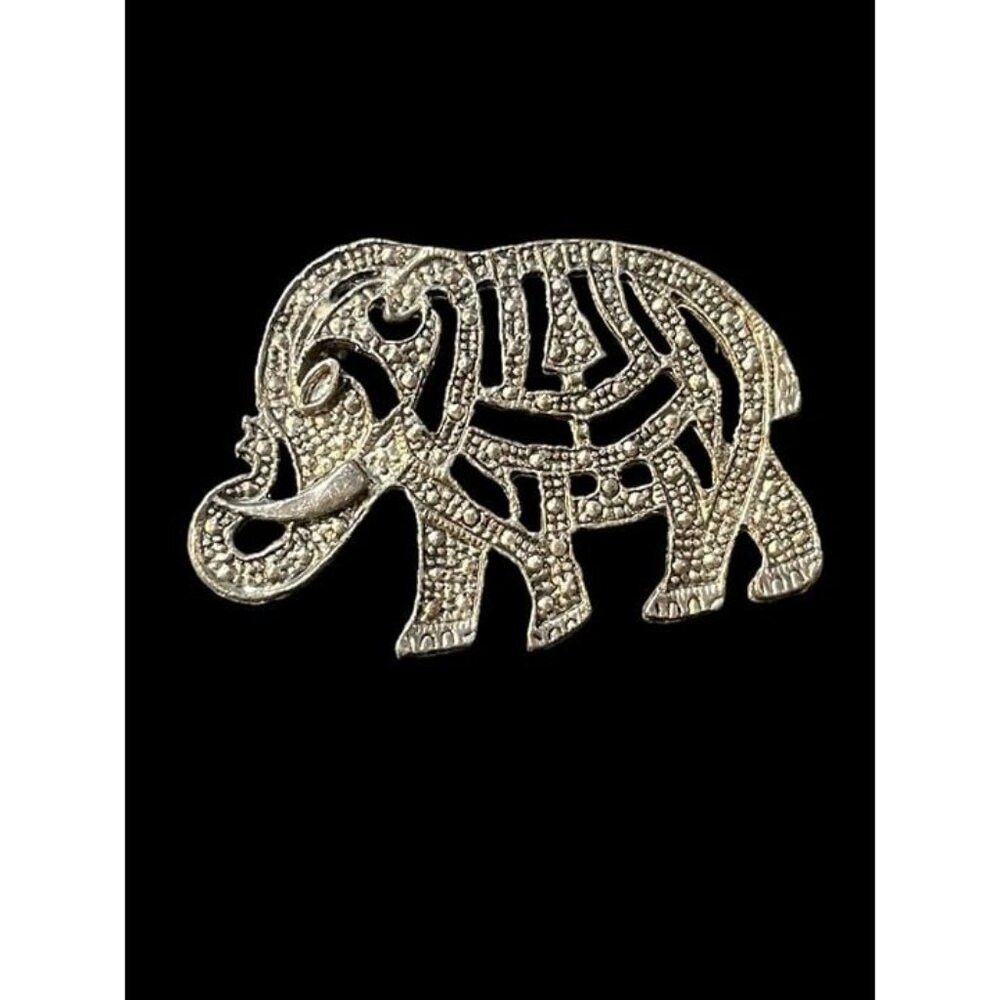 Jewelry Vintage Silver Tone Marcasite Elephant Brooch Pin Size ONE SIZE - 1 Thumbnail
