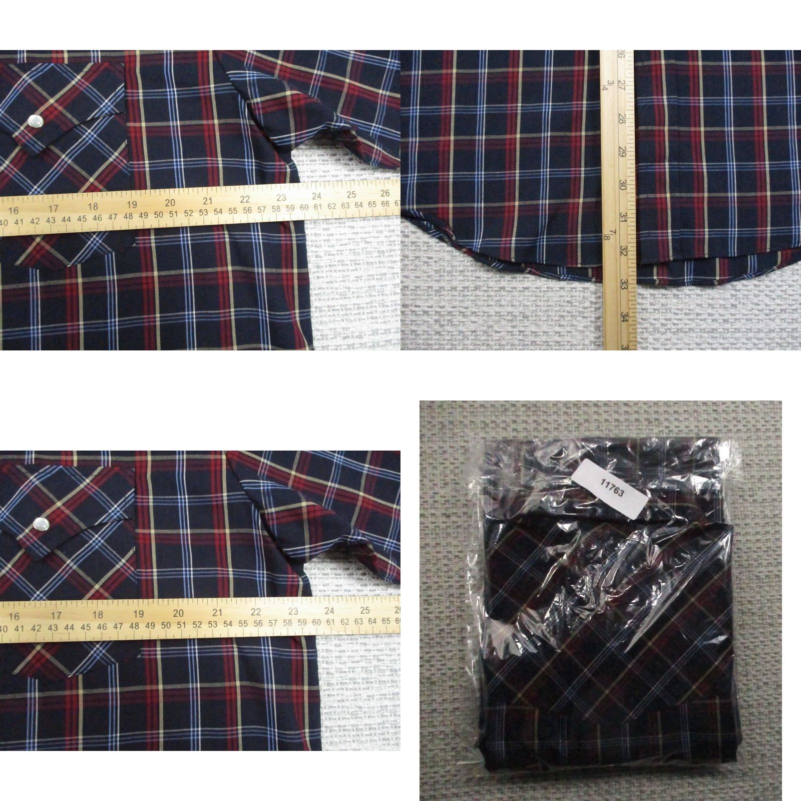 Vintage VINTAGE Plains Western Wear Shirt Mens Large Navy Red Plaid Short Sleeve Pearl Snap Size US L / EU 52-54 / 3 - 8 Thumbnail