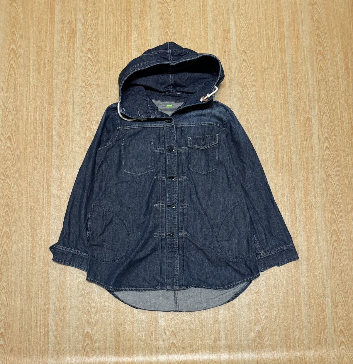 Vintage Japanese Hoodie Denim Jacket Button Up