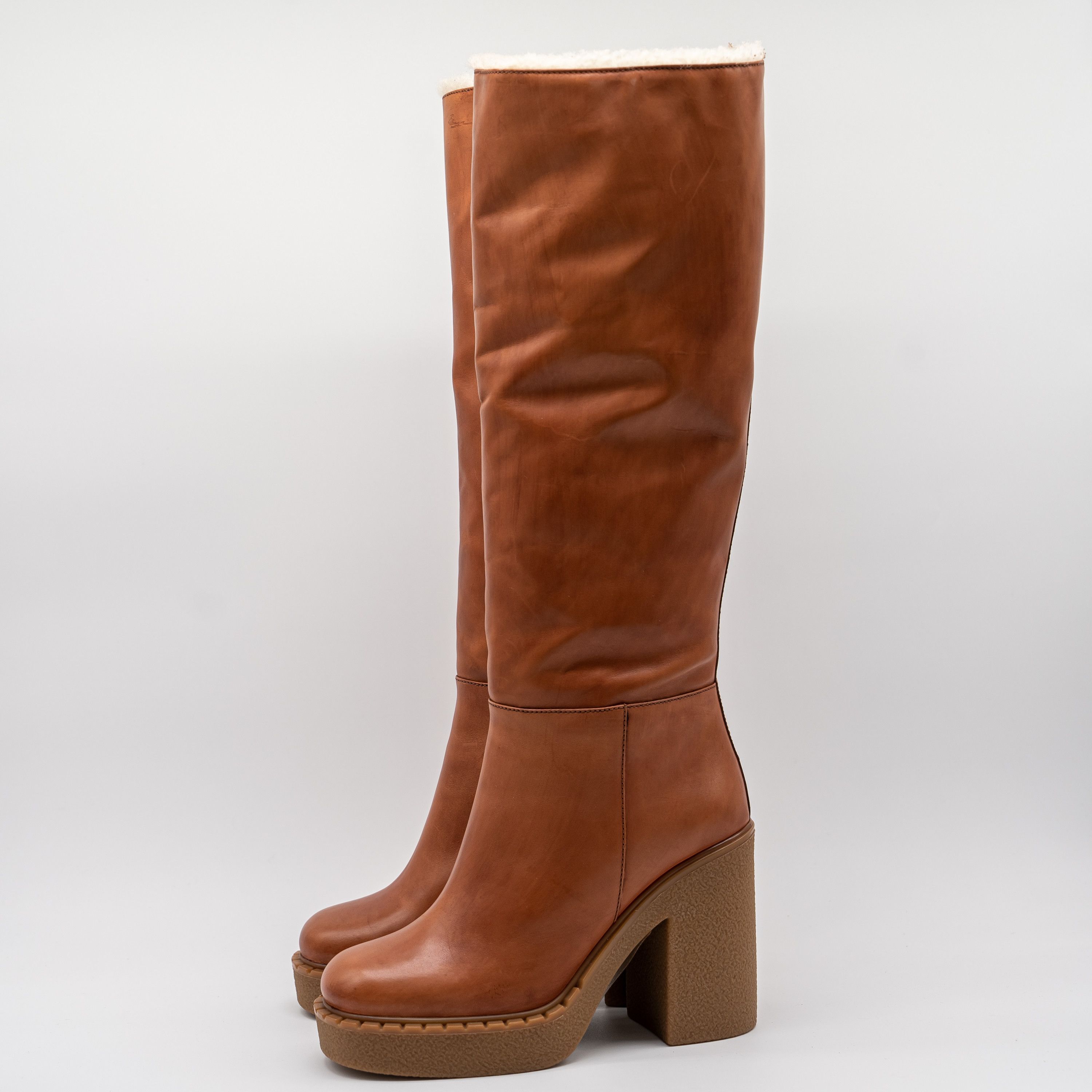 Prada 40eu 10 US Prada Cognac Shearling Fur Block Heel Boots Brown Size US 10 / IT 40 - 3 Thumbnail