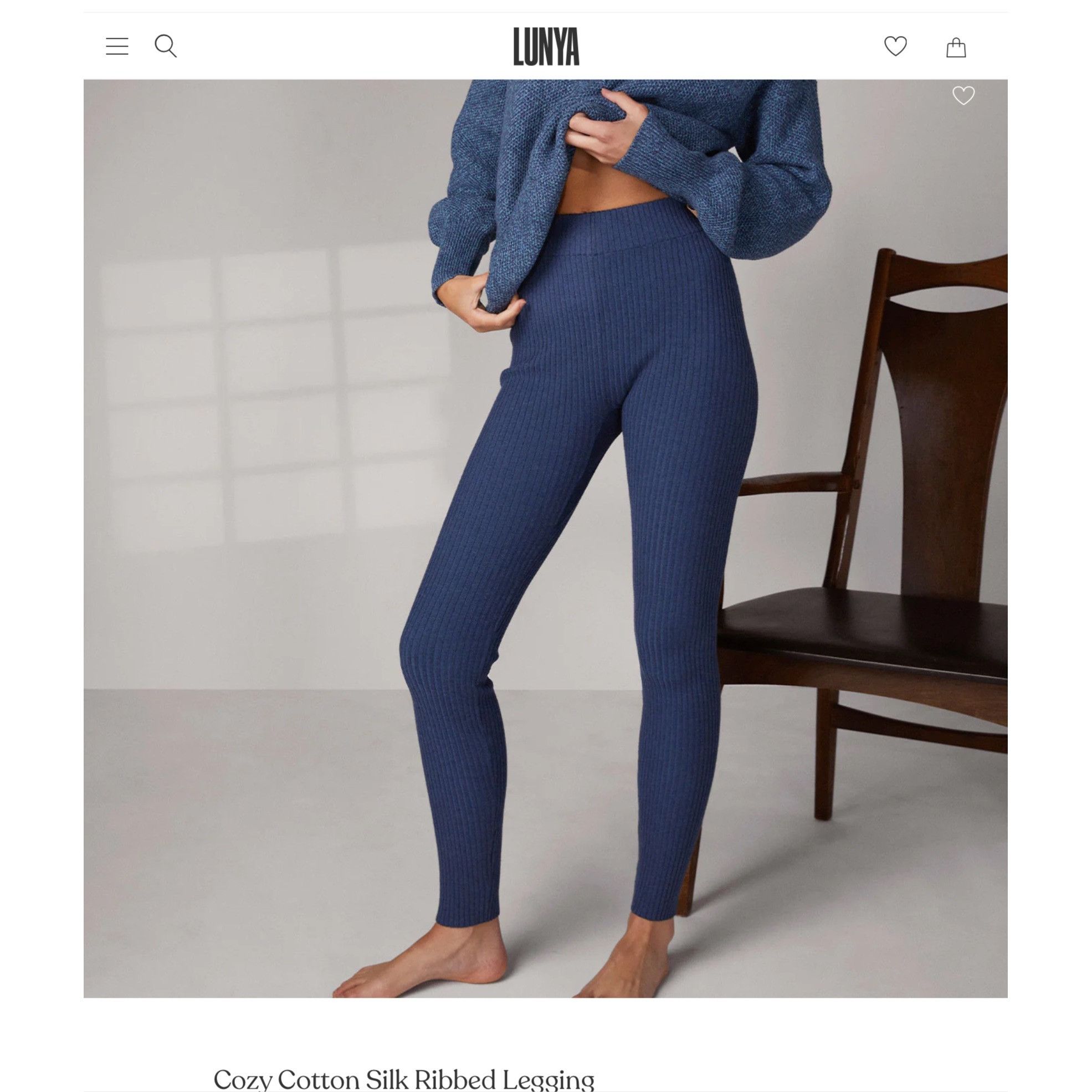 Lunya NWT Lunya Cozy Cotton Silk Ribbed Legging XL clearing blue Size 34" / US 12 / IT 48 - 1 Thumbnail