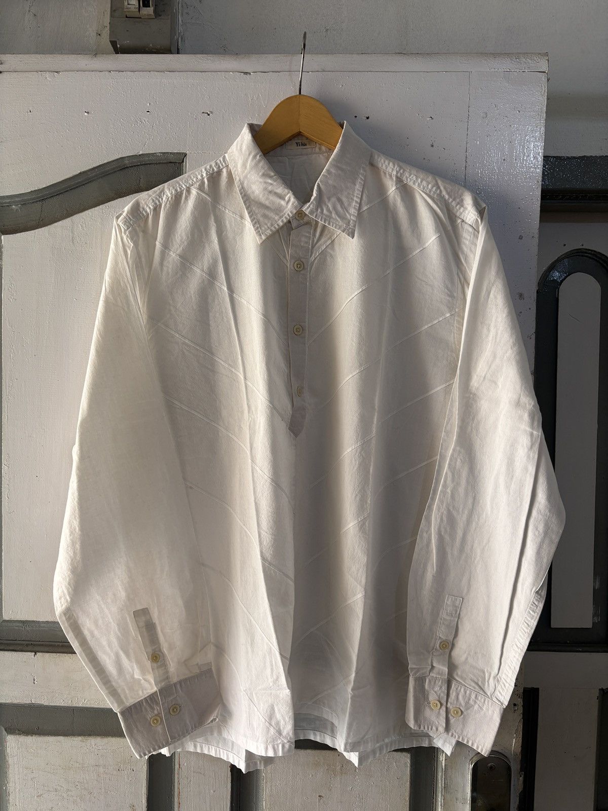 Yohji Yamamoto White Yohji Yamamoto Y’s Bis Half Button Shirts Size US L / EU 52-54 / 3 - 1 Thumbnail