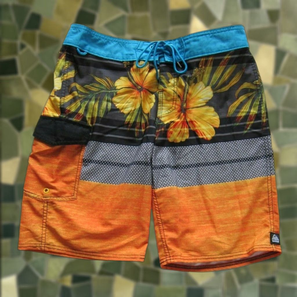 REEF Reef Stretch Blue Orange Floral Surf Board Shorts Men Size 30 Size US 30 / EU 46 - 1 Thumbnail