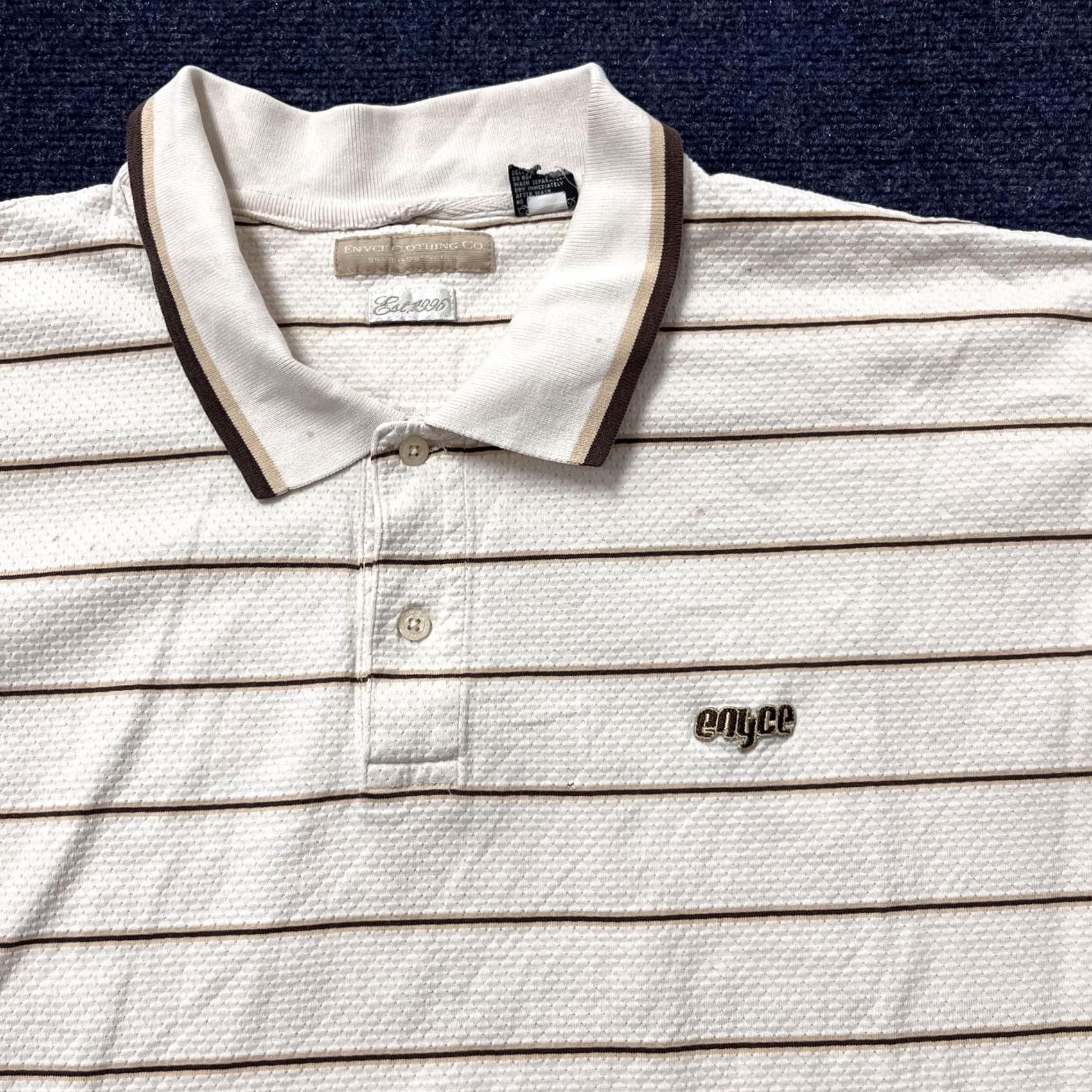 Enyce Y2K Enyce Polo Shirt Mens 3XL White Brown Stripe Textured Cotton Streetwear Shirt Mens 3XL White Brown Striped Cotton Enyce Polo Shirt Size US XXL / EU 58 / 5 - 2 Thumbnail