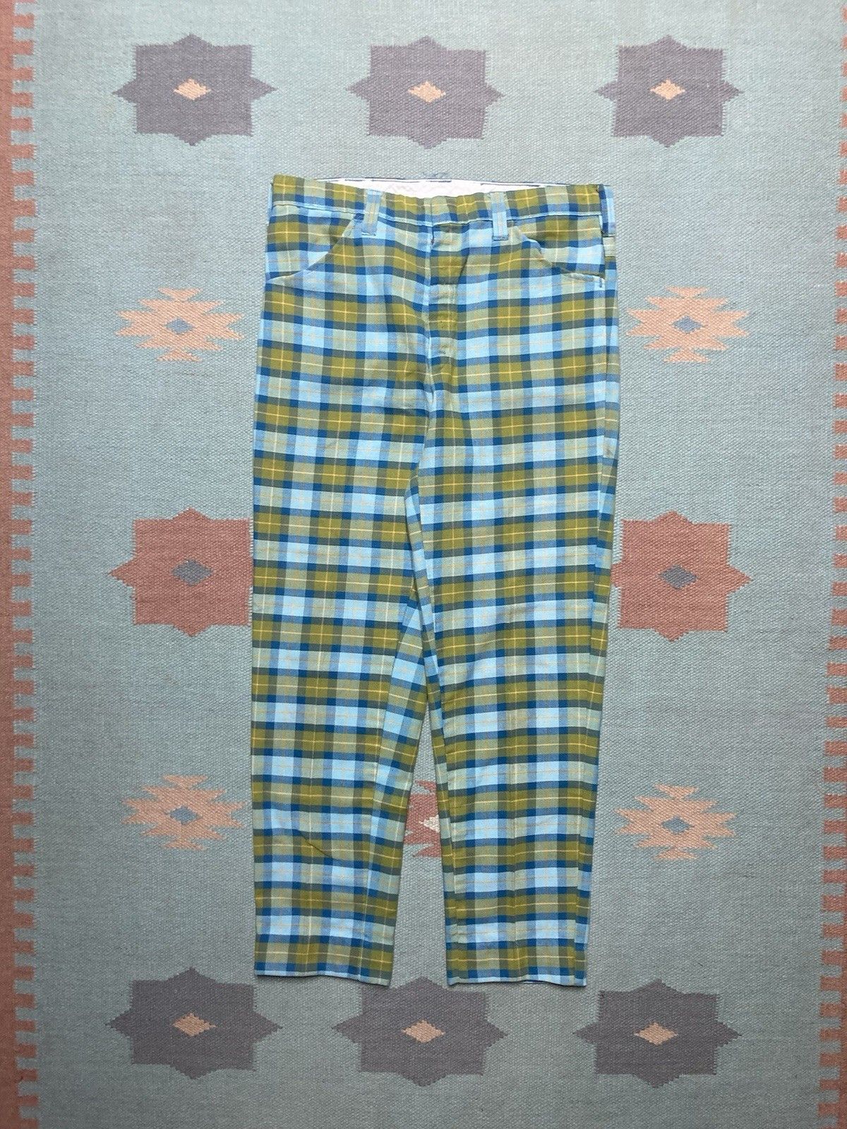 Vintage 60s 70s knit dress pants plaid checkered disco men’s 31x27 Size US 31 - 1 Thumbnail