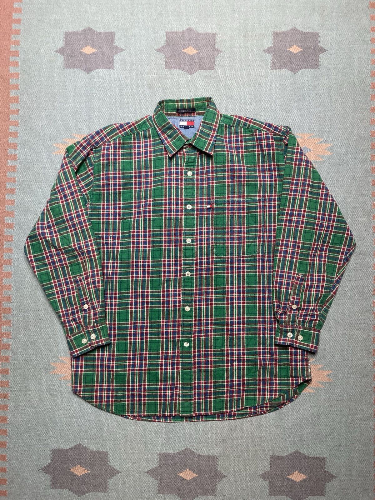 Tommy Hilfiger × Vintage Tommy Hilfiger flannel shirt woven cotton heavyweight large Size US L / EU 52-54 / 3 - 1 Thumbnail