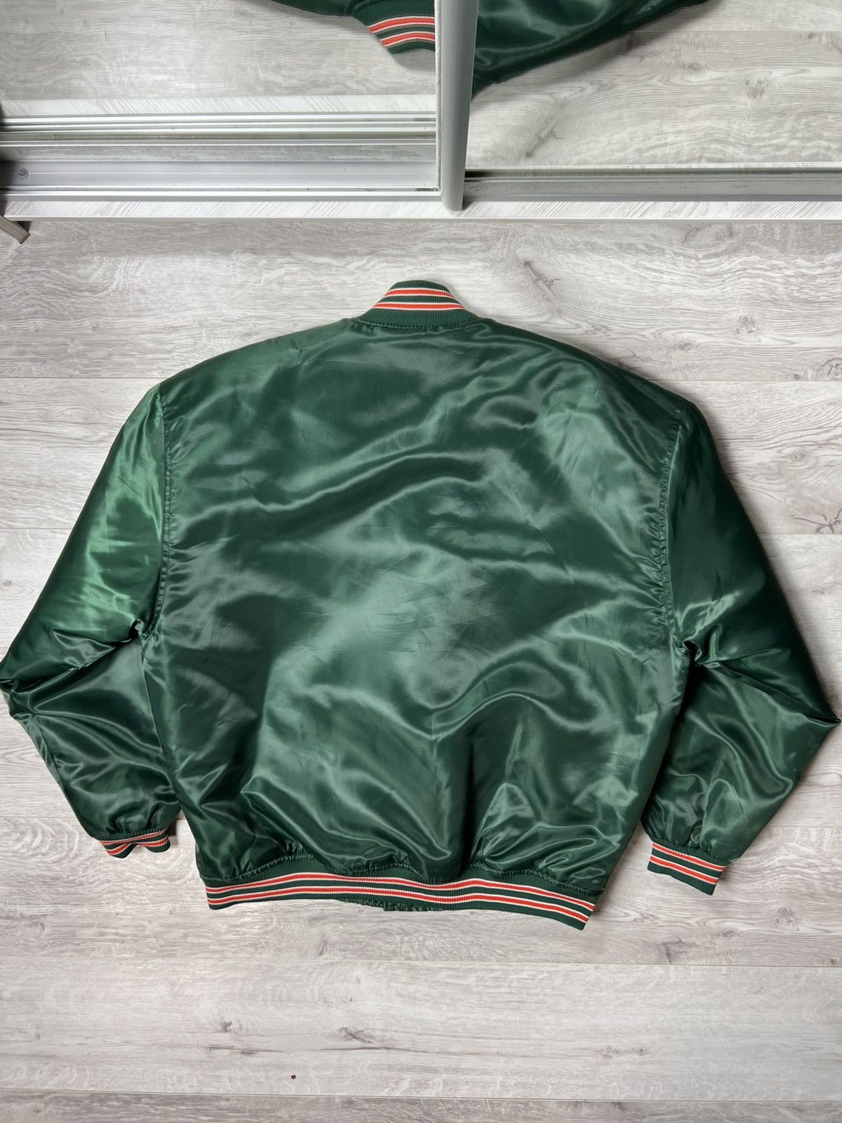 Starter Vintage 90s NCAA Miami Hurricanes Satin Snap Bomber Jacket Size US XL / EU 56 / 4 - 13 Thumbnail