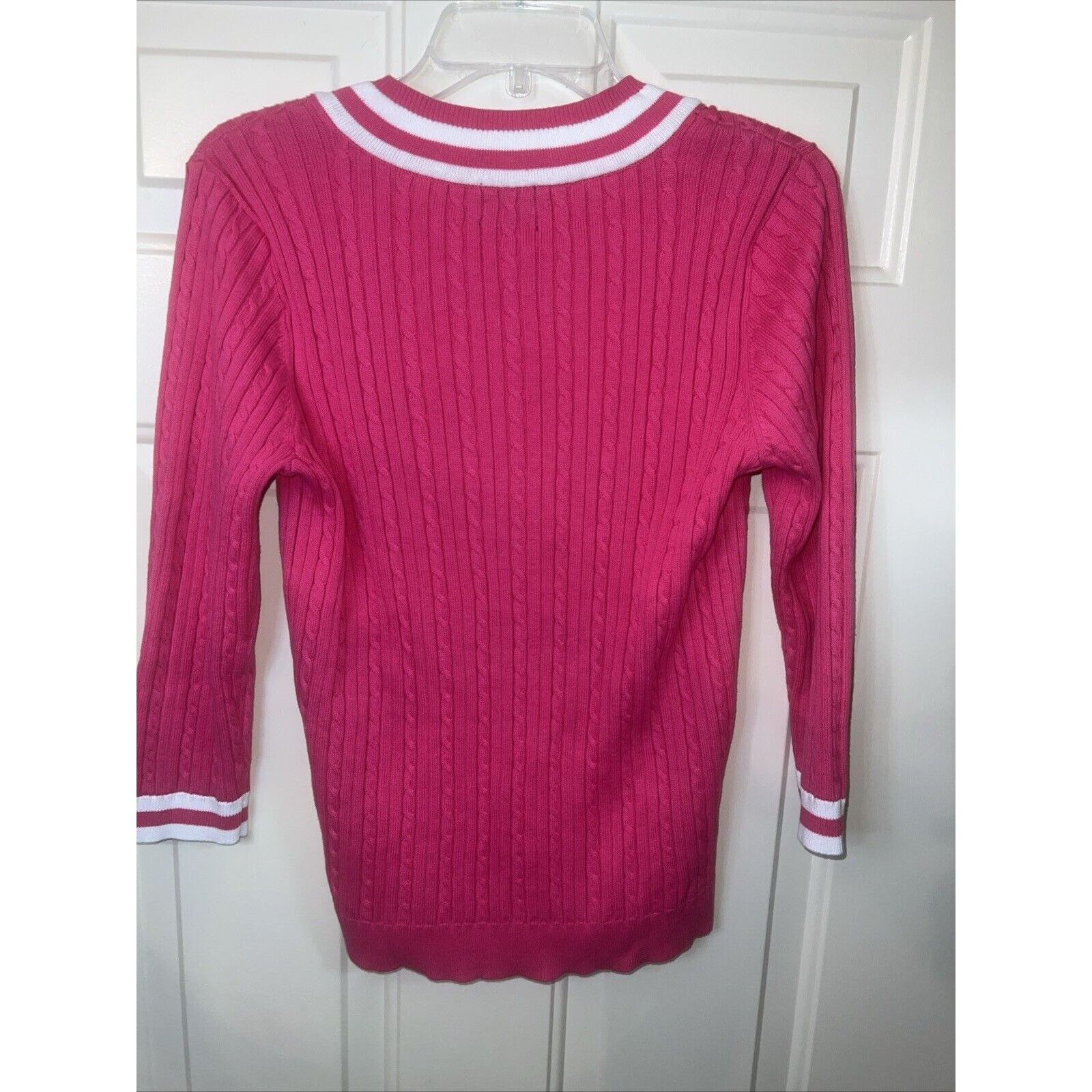 Chaps Chaps Sweater Women's Medium Pink V-Neck Shirt White Stripes Size M / US 6-8 / IT 42-44 - 6 Thumbnail