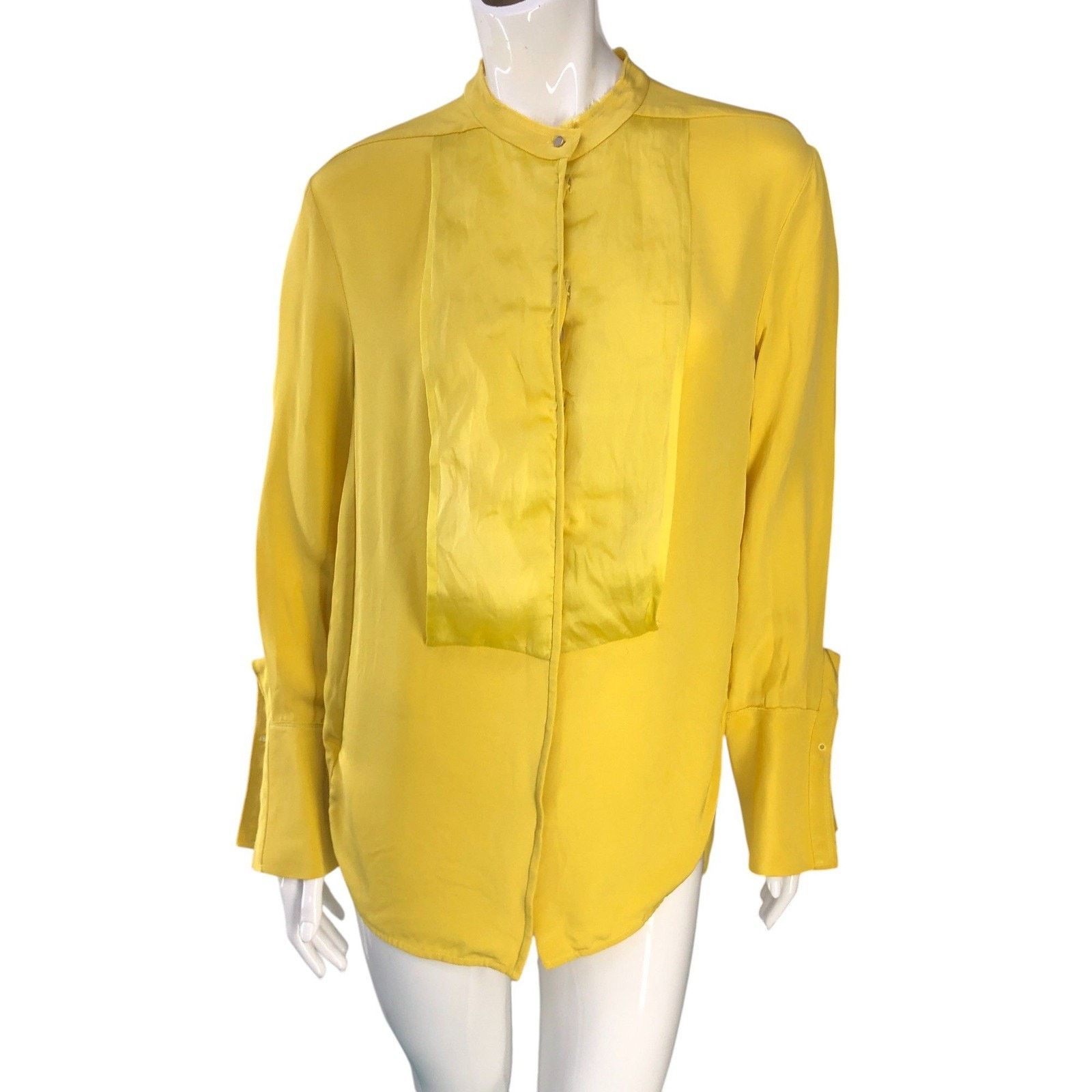 3.1 Phillip Lim 3.1 Phillip Lim Blouse 4 Yellow Silk Bib Front Mandarin Size S / US 4 / IT 40 - 11 Thumbnail