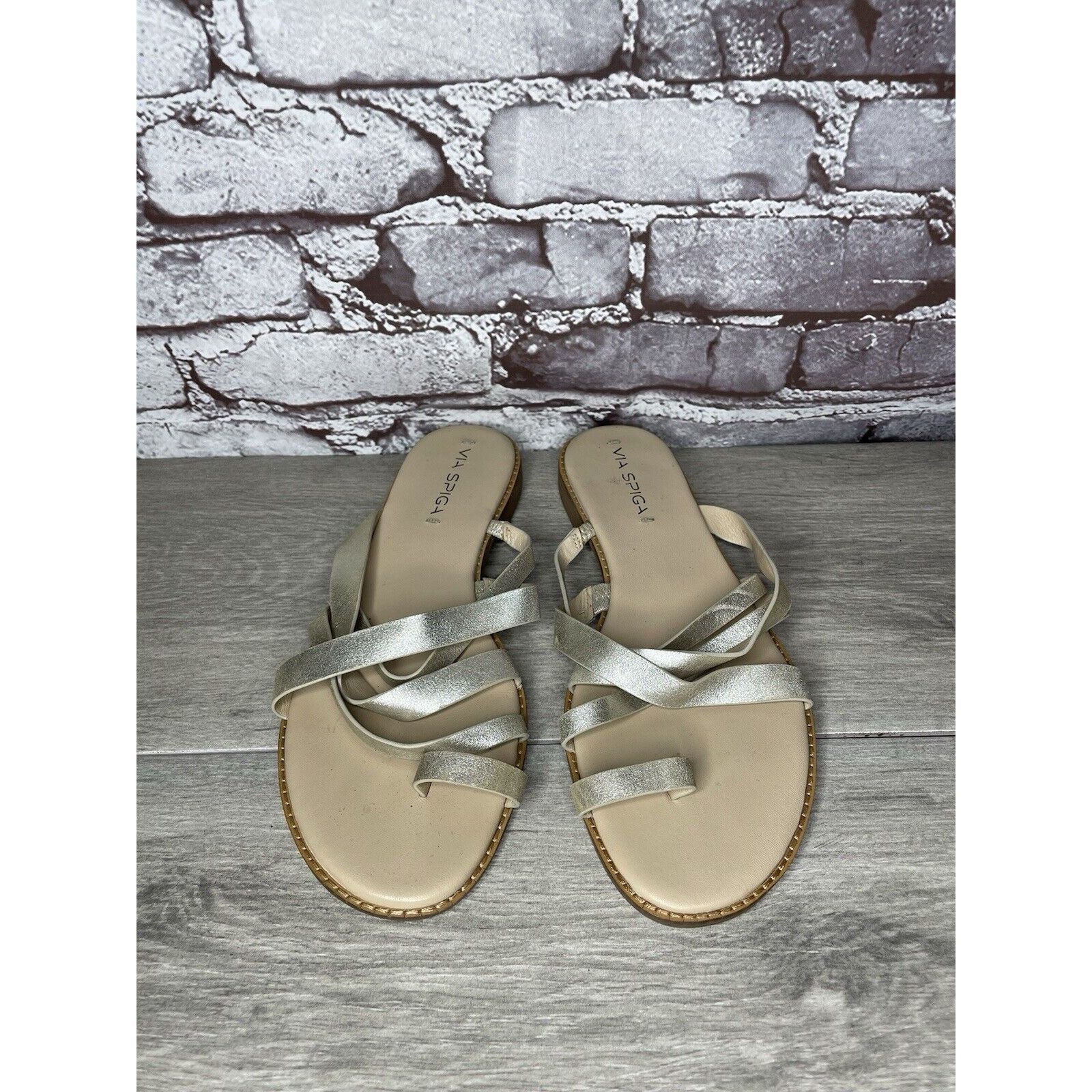 Other Via Spiga Metallic Silver Leather Toe Post Slides Sandals Wo Size US 10 / IT 40 - 21 Thumbnail