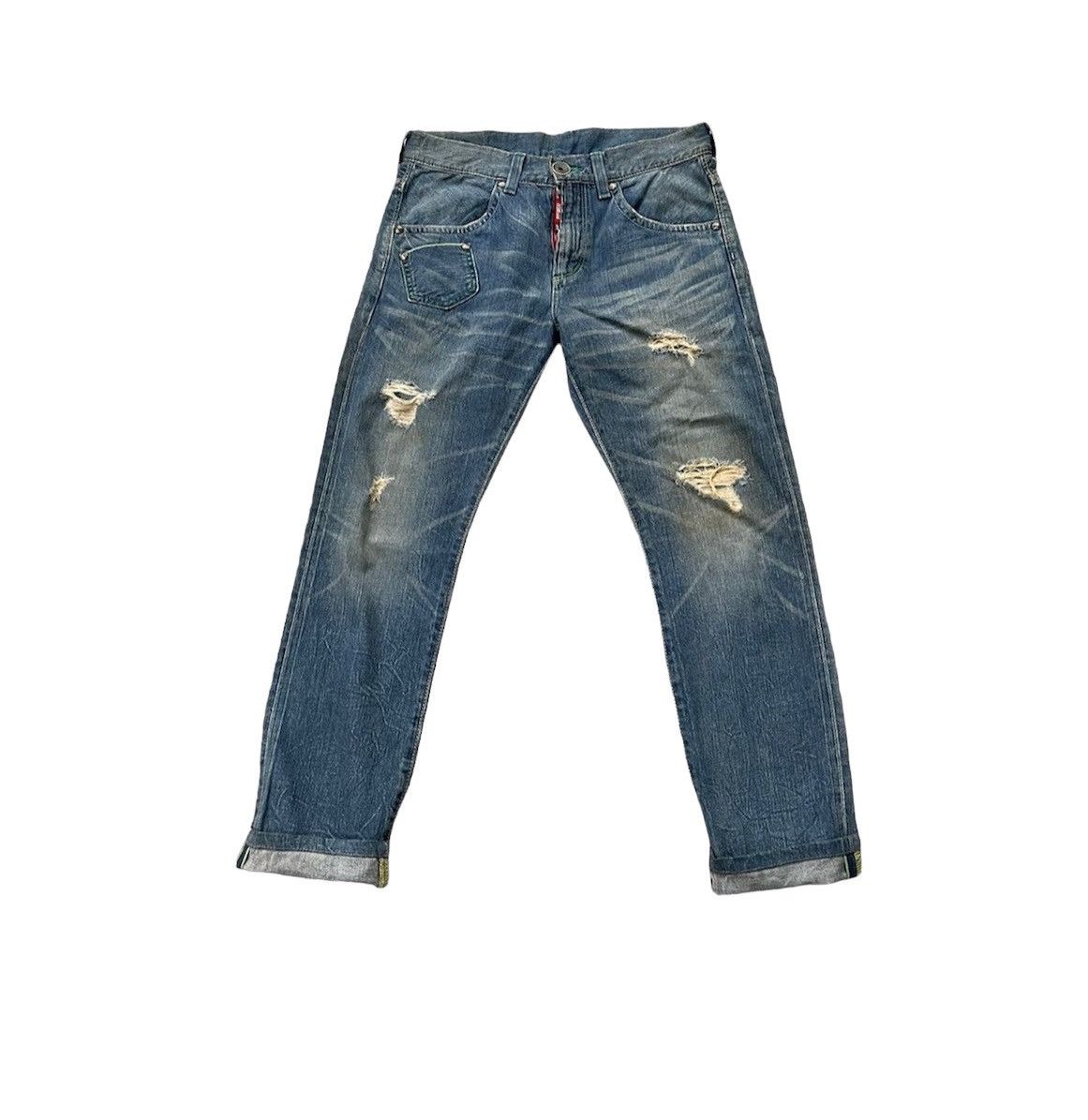 Edwin Vintage Edwin Blue Trip Greenline Selvedge Distressed Size US 33 - 1 Thumbnail