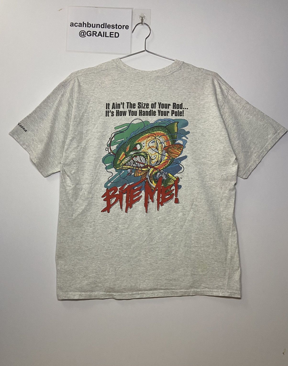 image of Bass Pro Shops x Gildan Bite Me Fishing Vintage 2001 Tee Shirt in Grey, Men's (Size XL)