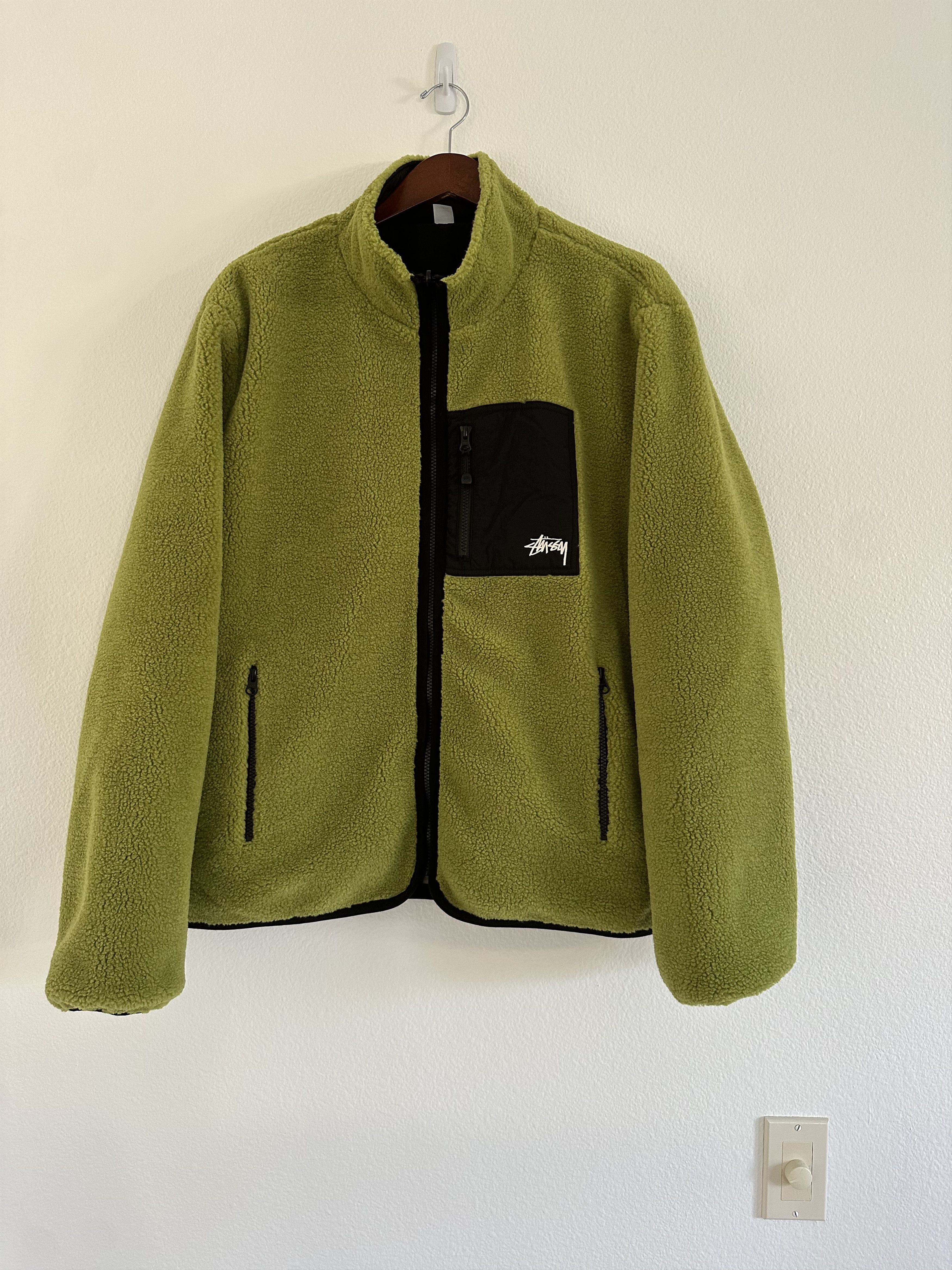 image of Stussy Sherpa Reversible Jacket Moss Green, Men's (Size XL)