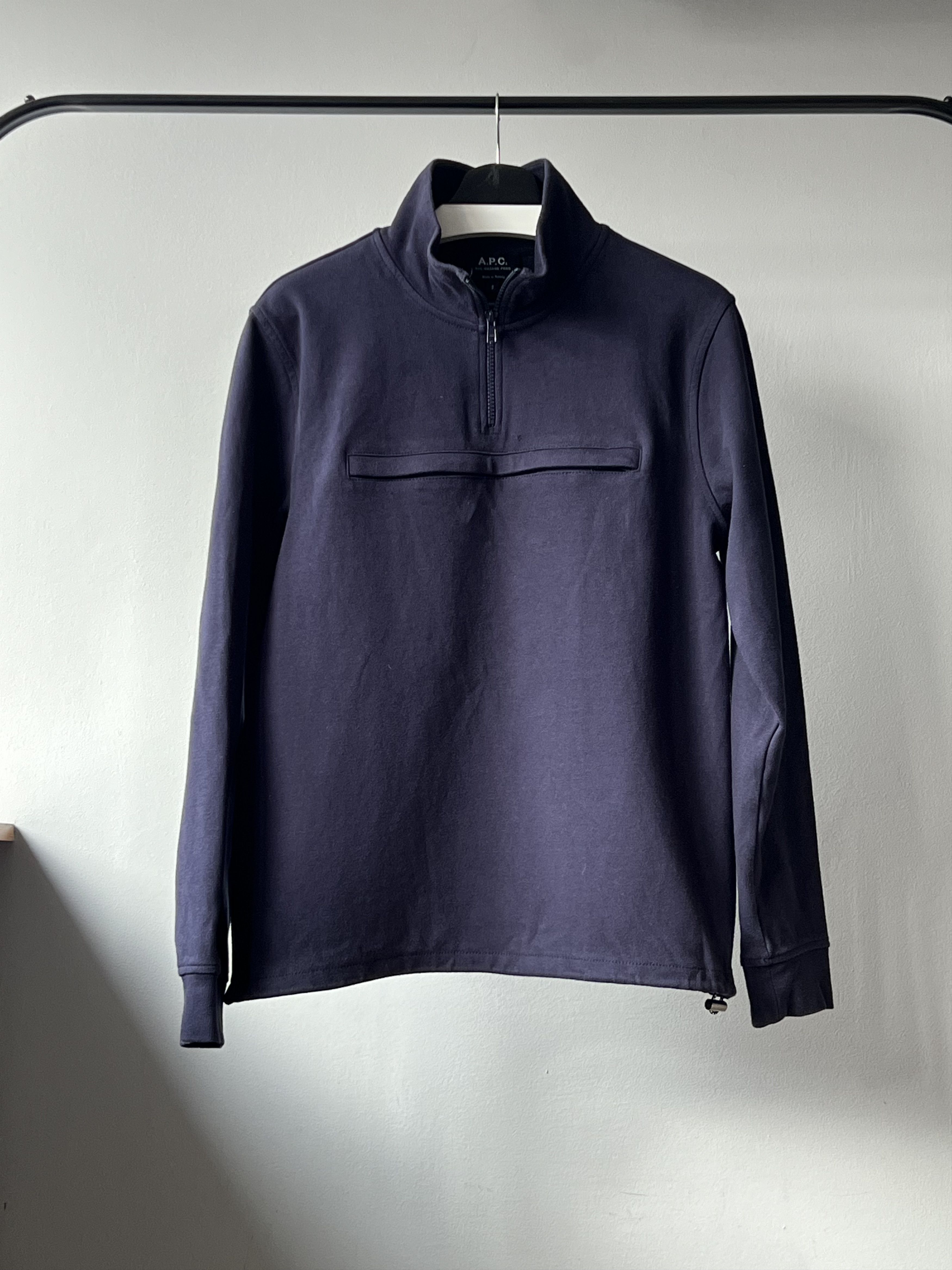 A.P.C. A.P.C. Men's Navy Quarter Zip Large Pocket Cotton Sweatshirt Size US S / EU 44-46 / 1 - 1 Thumbnail