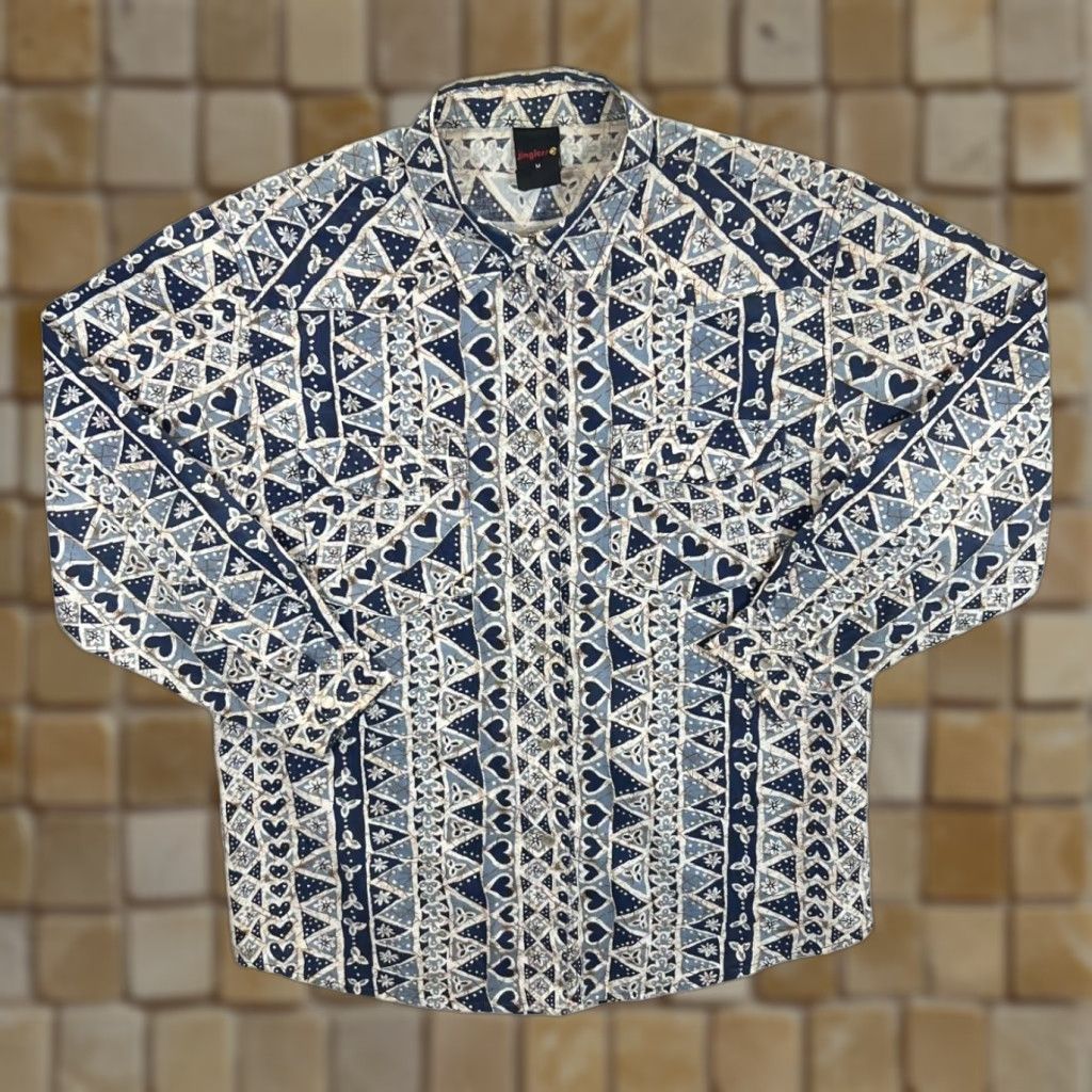 C&A Vintage C&A Jinglers Western Popper Long Sleeve Shirt Womens M Blue Abstract Patterned Button-Up Size M / US 6-8 / IT 42-44 - 1 Thumbnail