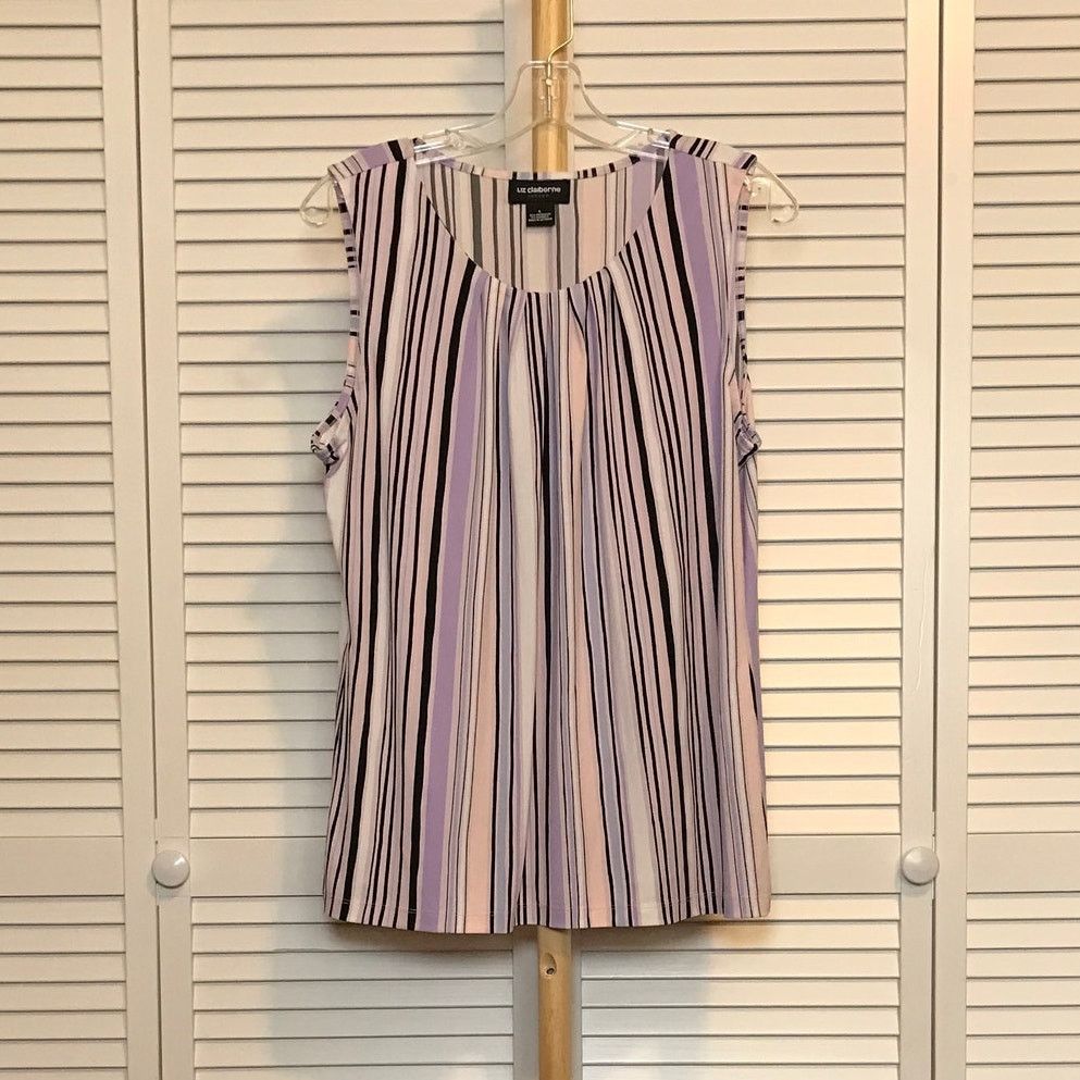 Liz Claiborne Liz Claiborne Career Scoop Striped Sleeveless Blouse L Size L / US 10 / IT 46 - 1 Thumbnail