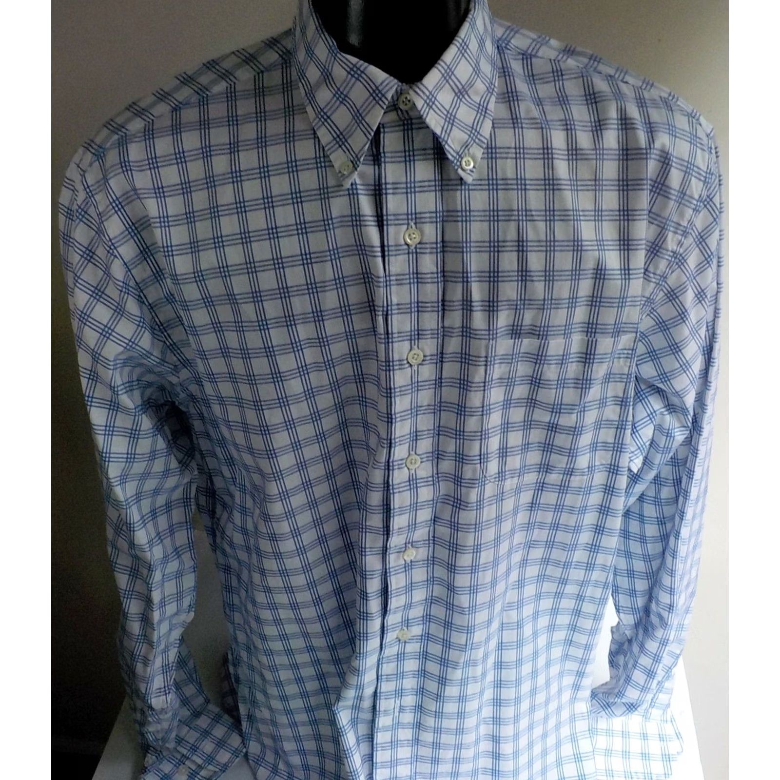 Brooks Brothers BROOKS BROTHERS COUNTRY CLUB Button-Down LS Shirt Blue/White Checkered 100% Cotton Large Mens Sleeve 27" Collar Button-Down Size US L / EU 52-54 / 3 - 2 Thumbnail