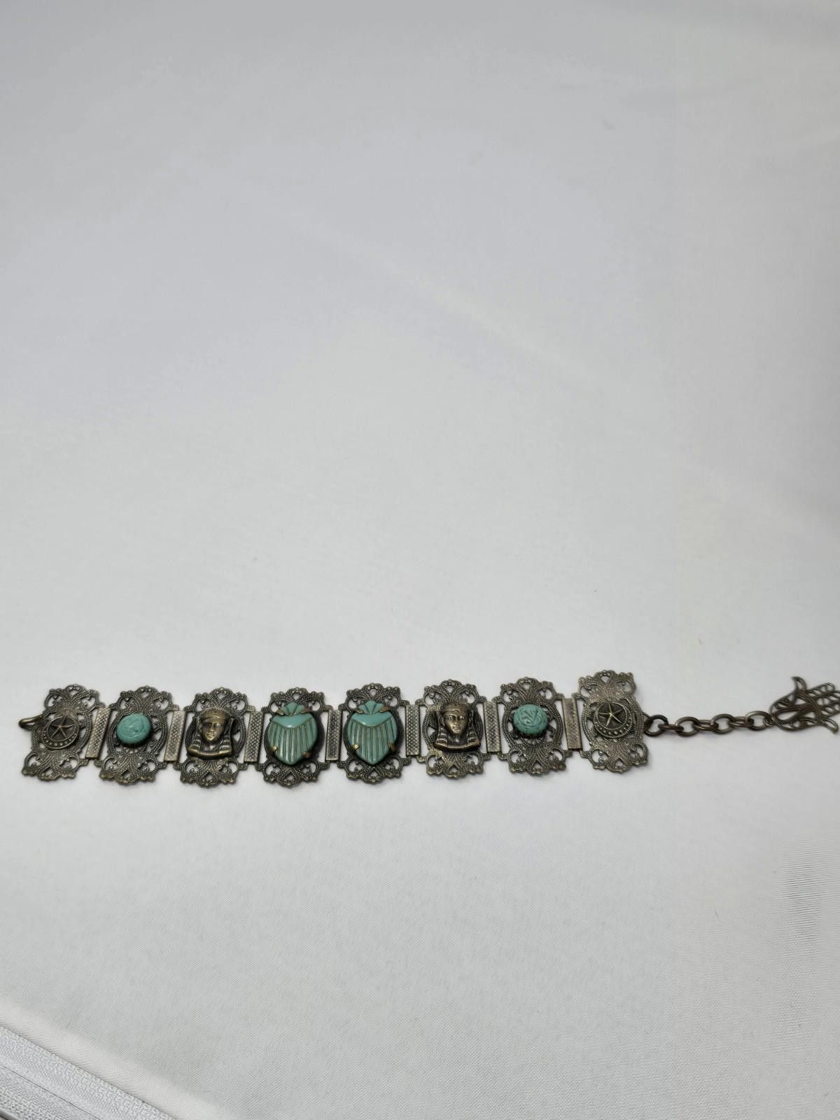 Antique Art Deco Egyptian Czech Glass Scarab Bracelet