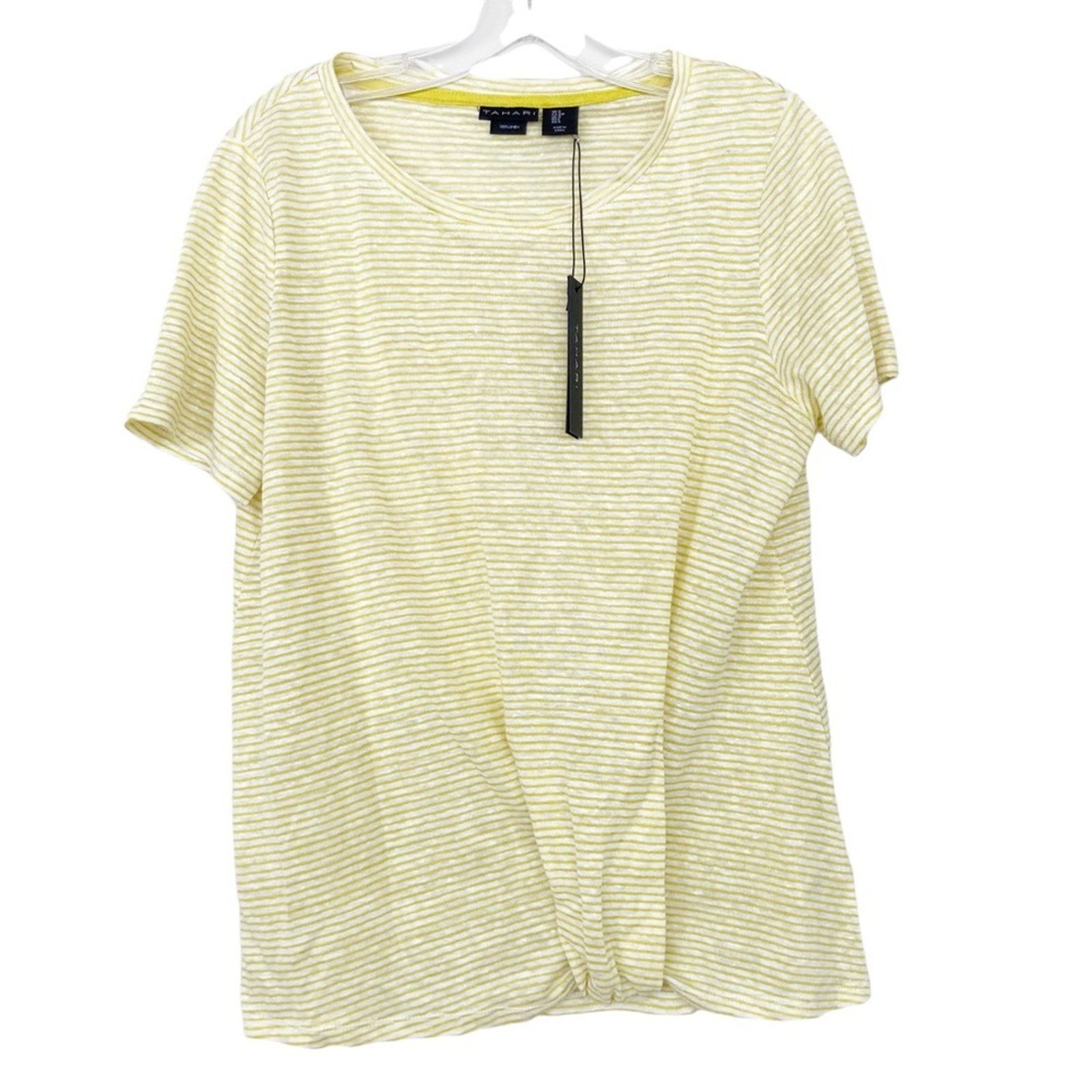 Other Tahari 100% Linen Yellow Striped Short Sleeve Shirt Sz S Size S / US 4 / IT 40 - 1 Thumbnail