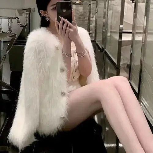 Japanese Brand Imitation mink cashmere knitted cardigan sweater Size ONE SIZE - 4 Thumbnail