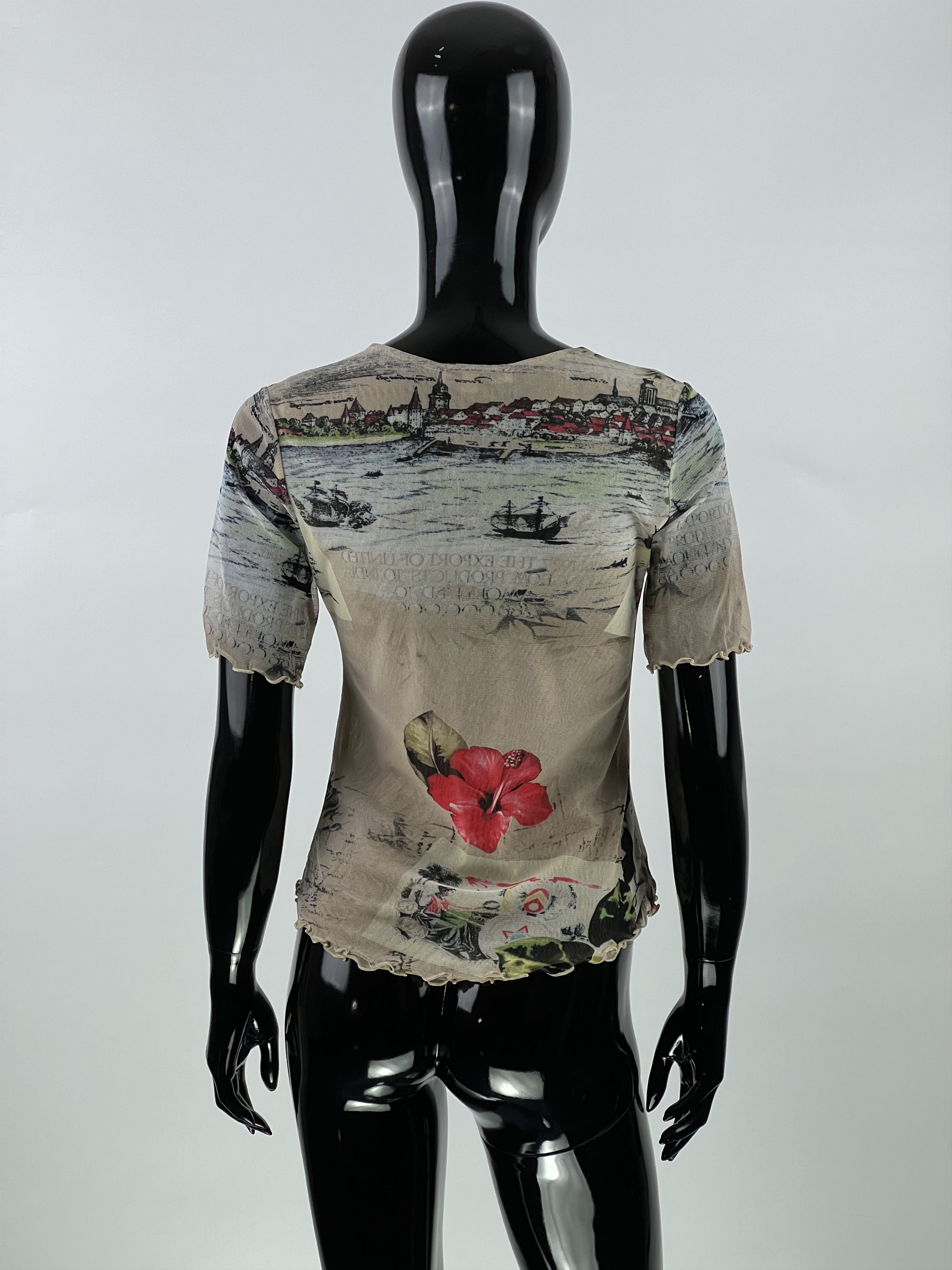 Designer Suzanna Paris Vtg Rhinestones Floral Print Mesh Top Size 3 Size L / US 10 / IT 46 - 2 Thumbnail